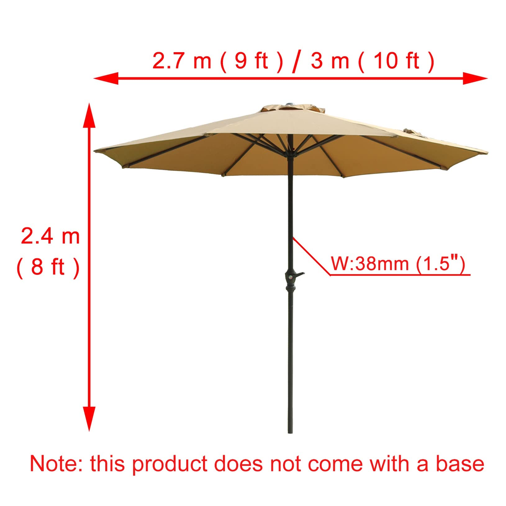 9ft/10ft Outdoor Patio Umbrella with Crank - Sun Protection Garden & Beach Umbrella for Tables & Chairs - Ventilated Design for Poolside, Backyard & Outdoor Dining Areas