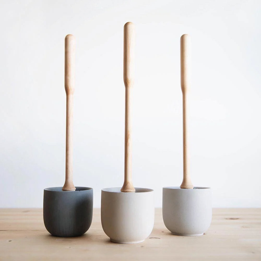 Eco-Friendly Wooden Toilet Brush with Durable Concrete Holder - Bathroom Cleaning Essentials for Modern Homes