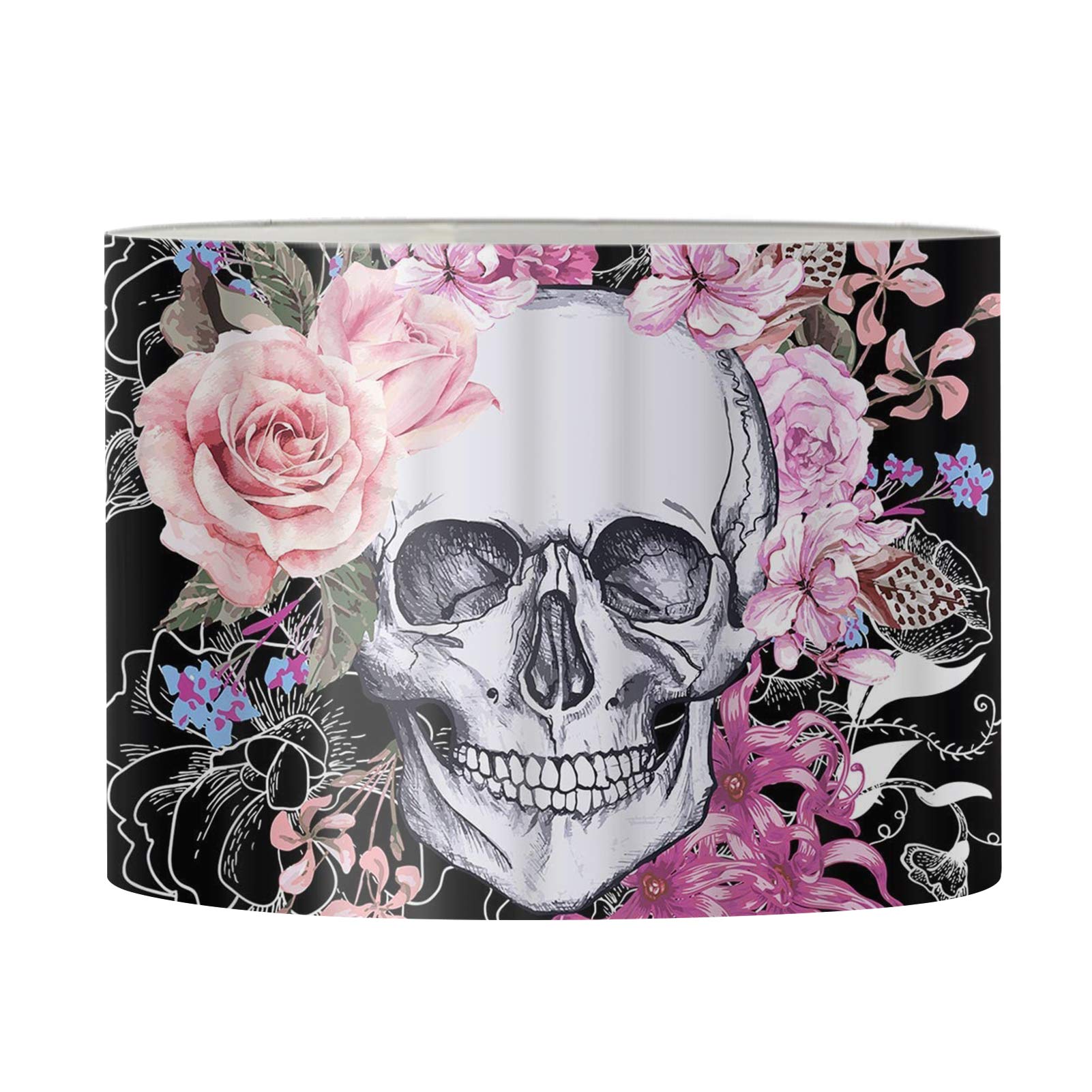 FKELYI Sugar Skull Floral Lampshade - Modern Drum Lamp Shade for Table Lamps, Chandeliers, Wall & Floor Lights - Gothic Home Decor for Living Room, Bedroom & Office