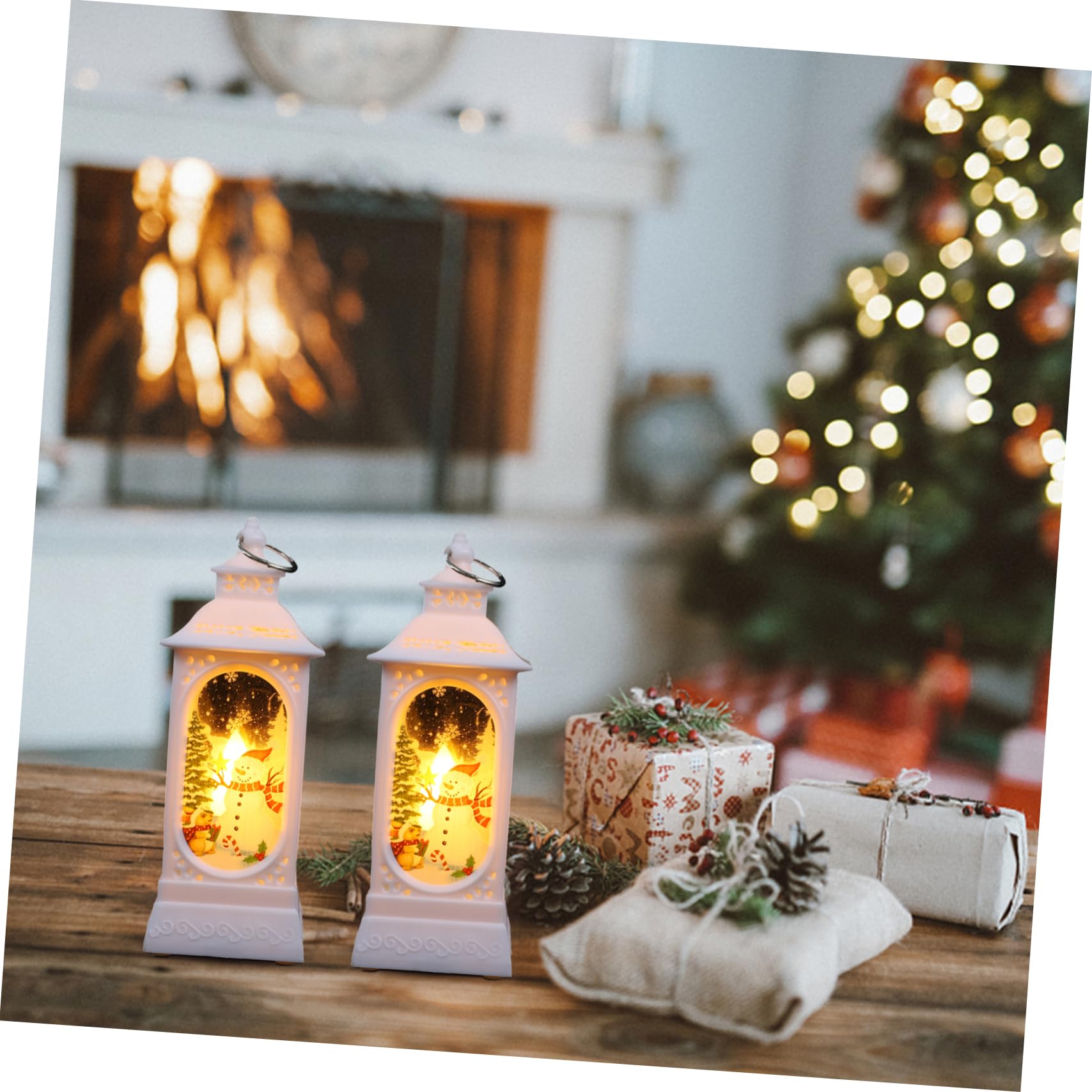 2 Pack LED Christmas Candle Lanterns - Battery Operated Snowman Decor with Warm White Lights, Hanging/Tabletop Holiday Decor for Home, Party, Xmas Tree & Winter Decoration