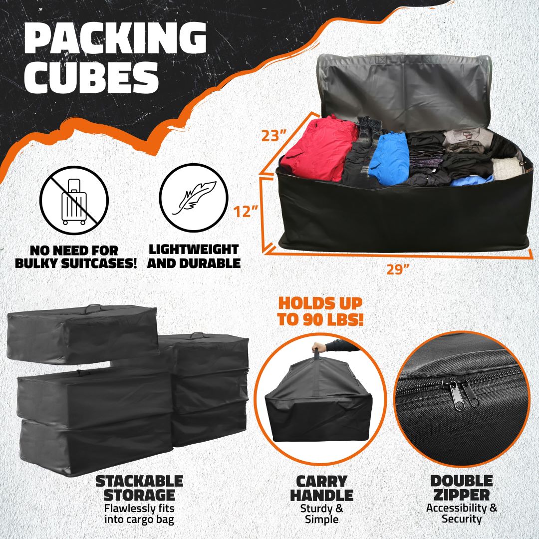 30 Cu Ft Waterproof Cargo Bag 60x24x36 with Packing Cubes - Perfect for Travel, Camping & Car Storage Organization