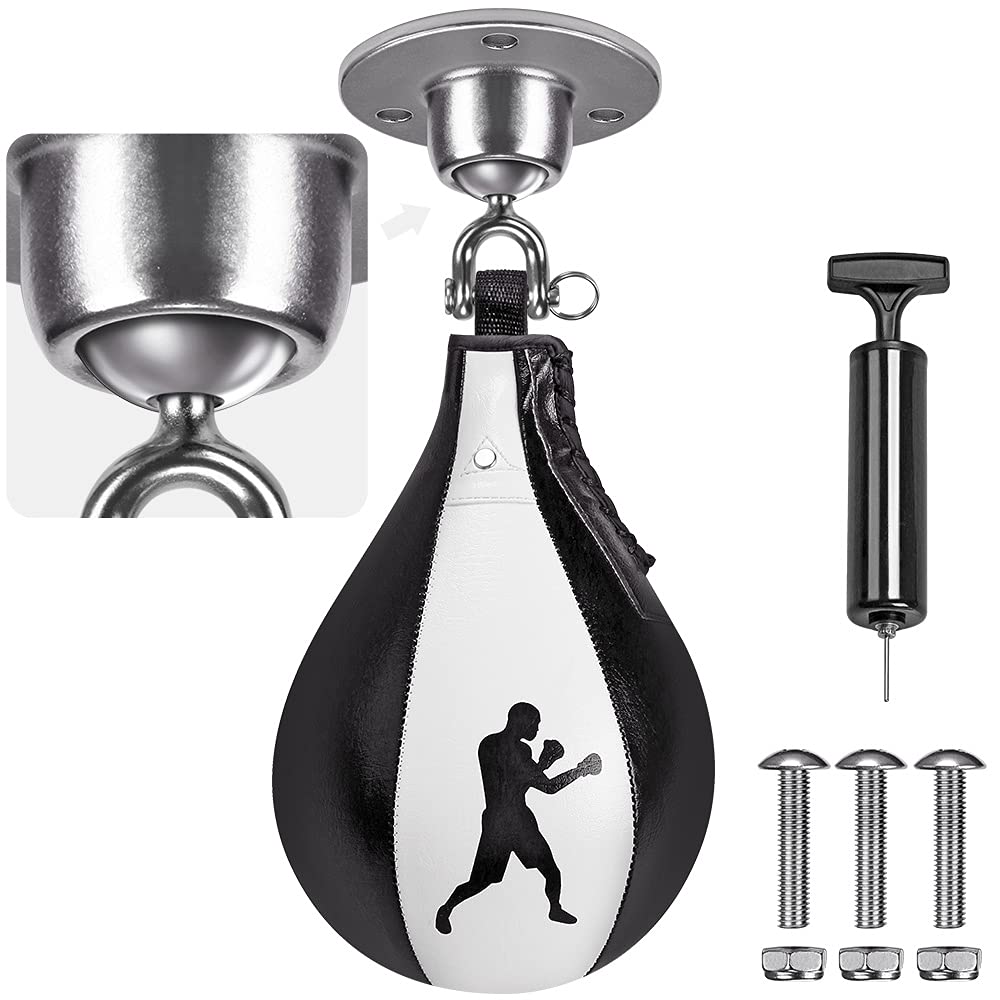 Benelabel Leather Speed Bag Kit with Swivel & Hanger - Boxing Training Equipment for Home Gym Workouts