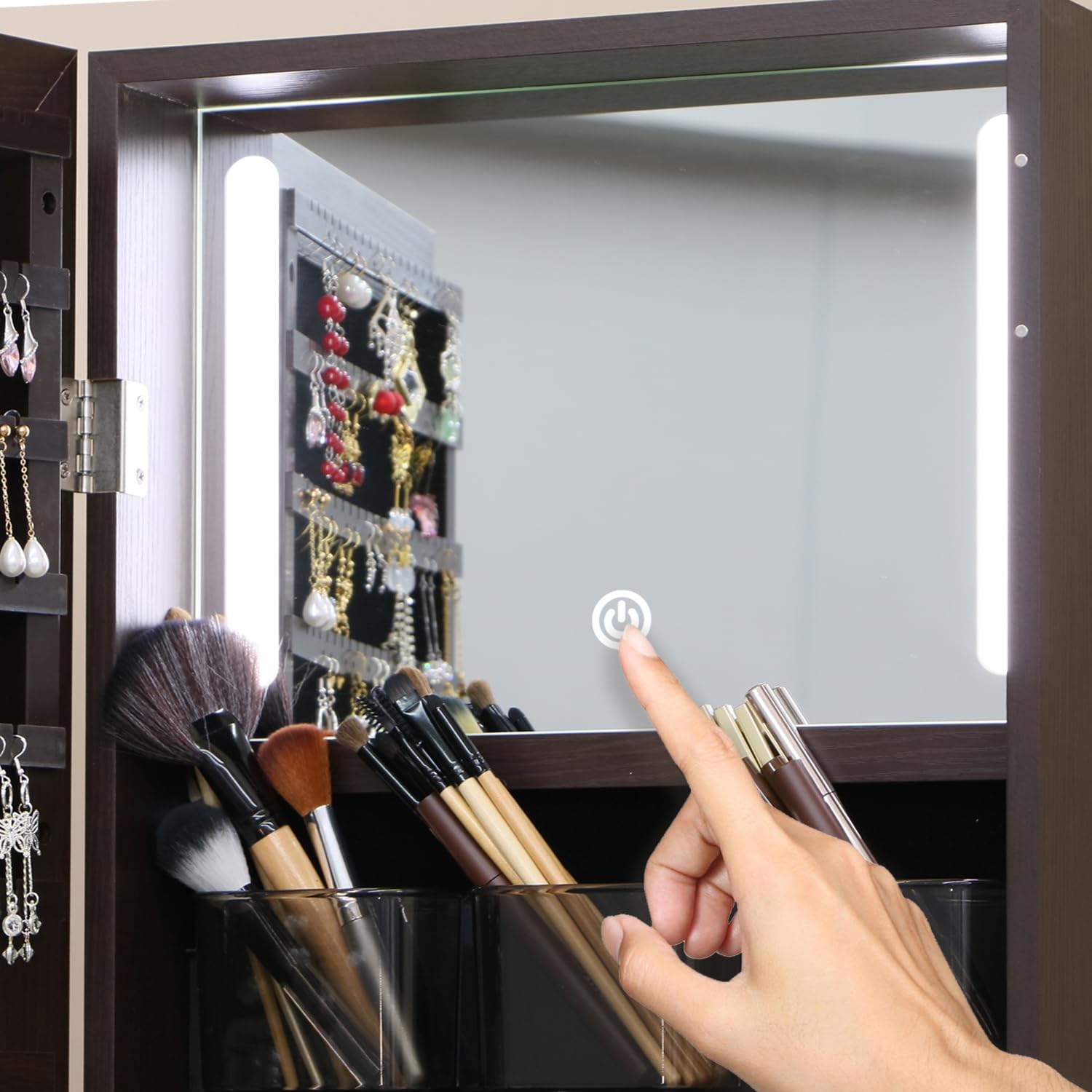 Swivel Full-Length Mirror Jewelry Cabinet with Lockable Storage - 63.7