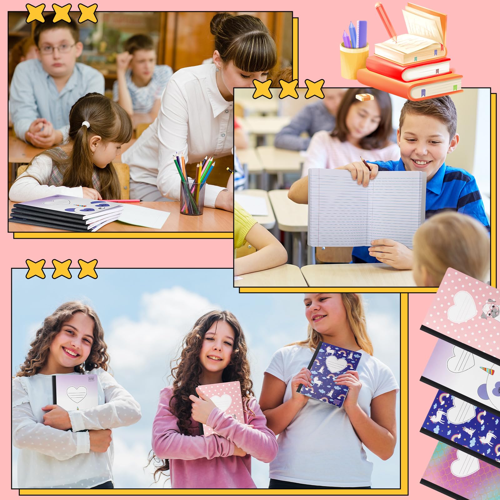 Fainne 20-Pack B5 1-Subject Wide Ruled Composition Notebooks Set - 7.5 x 9.75 Inches, Bulk School Supplies for Kids, Classroom, College & Office Use - Cute Designs Variety Pack for Note Taking, Journaling & Homework