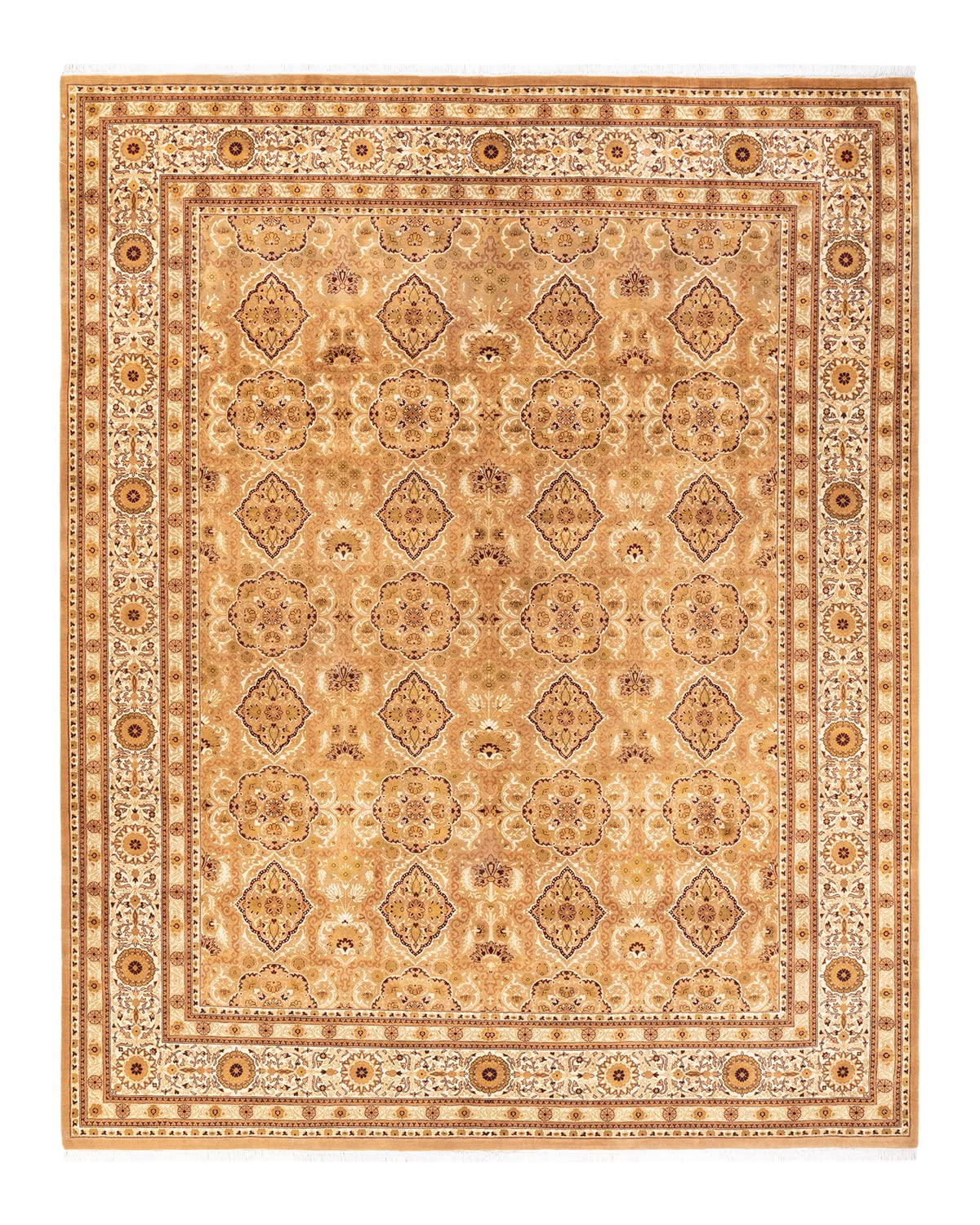 Handmade Wool Oriental Mogul Yellow 8x10 Area Rug - Traditional Hand-Knotted One-of-a-Kind Solo Rugs for Living Room, Bedroom & Home Decor
