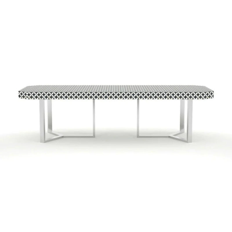 Handmade Modern Bone Inlay Dining Table - 6 Seater Black & White with Brass Legs | Elegant Dining Room Furniture for Home & Restaurant Decor