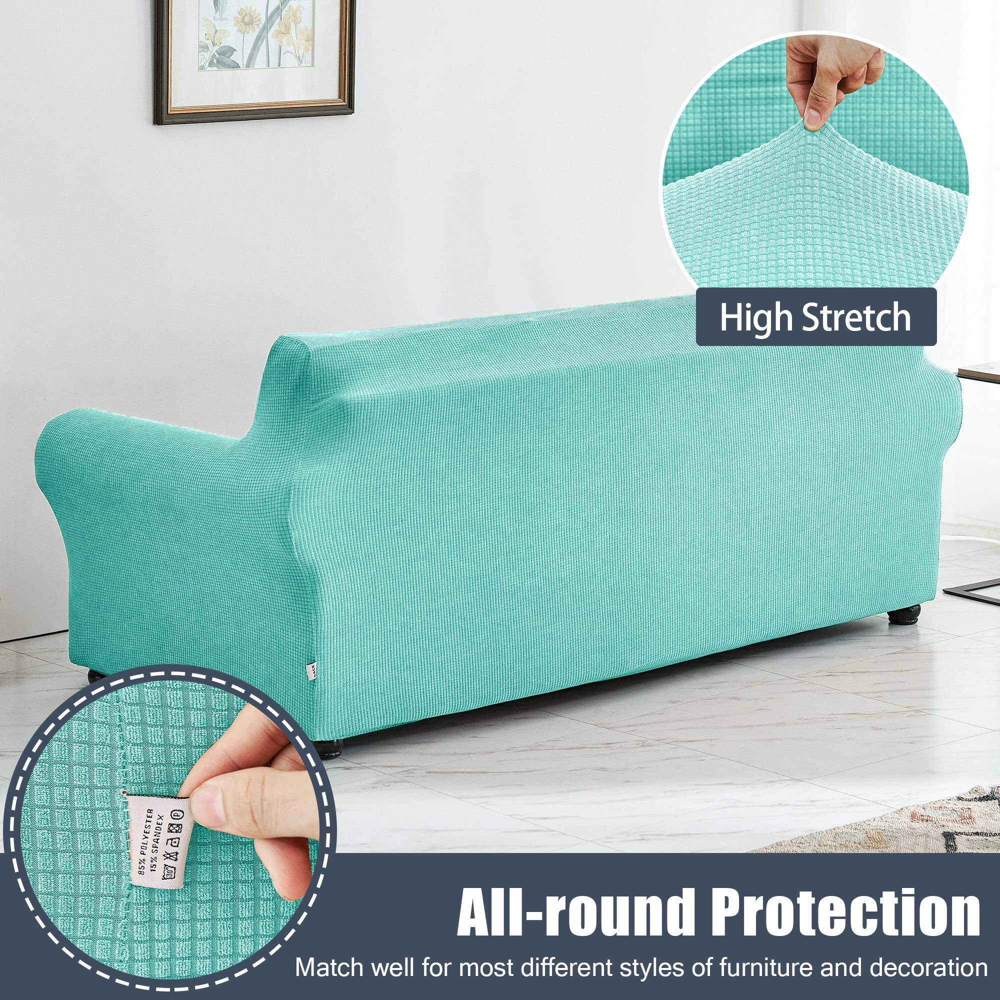 Waterproof Stretch Sofa Slipcover - Soft Elastic Furniture Protector for Couches, Kids & Pets (Aqua, Small) | Perfect for Living Room, Family Gatherings & Pet-Friendly Homes