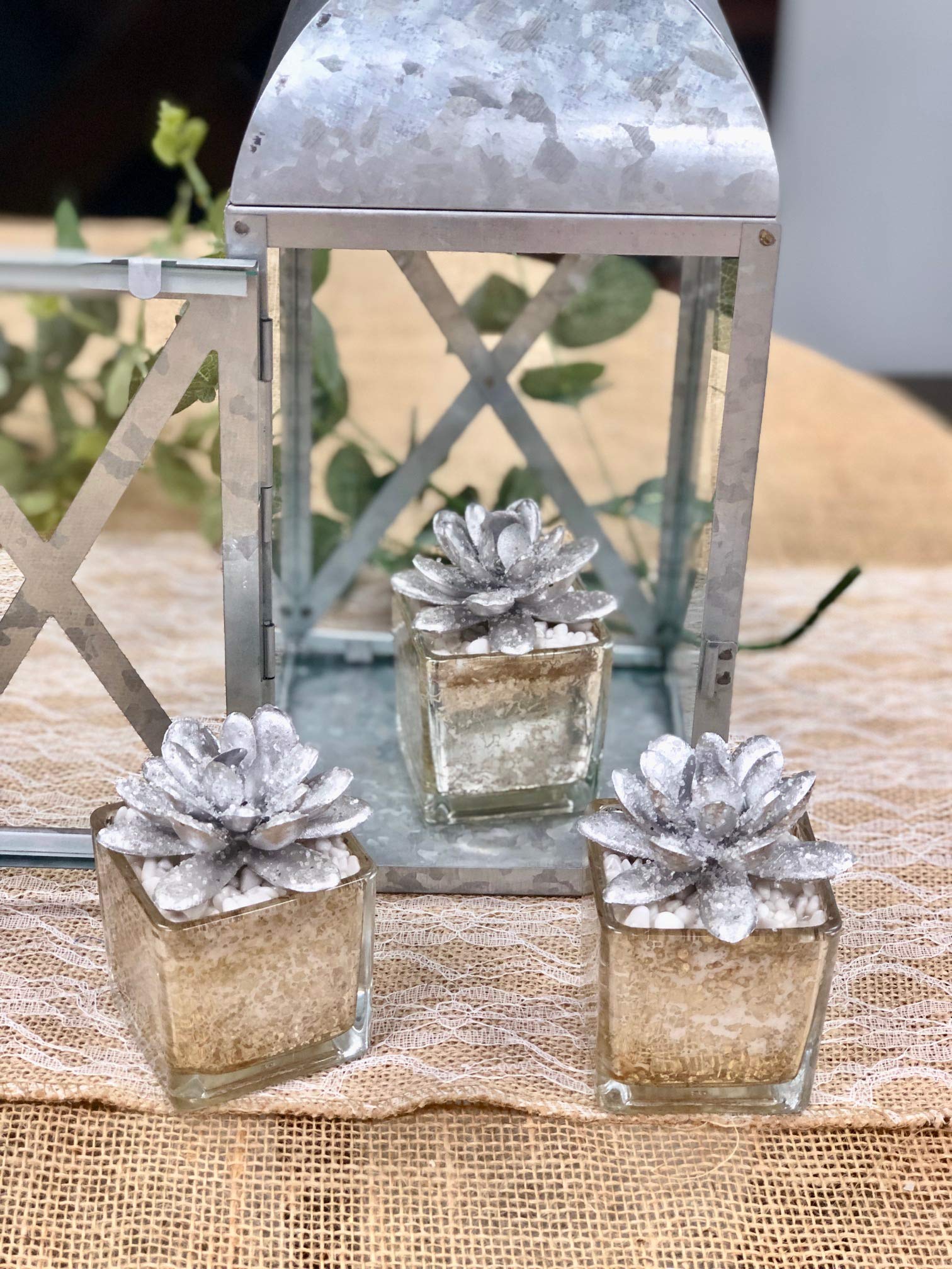 Angel Isabella Set of 6 Artificial Succulent Plants in Square Pots - Gold or Silver (Silver) | Home Office Desk Decor, Wedding Centerpiece, Housewarming Gift