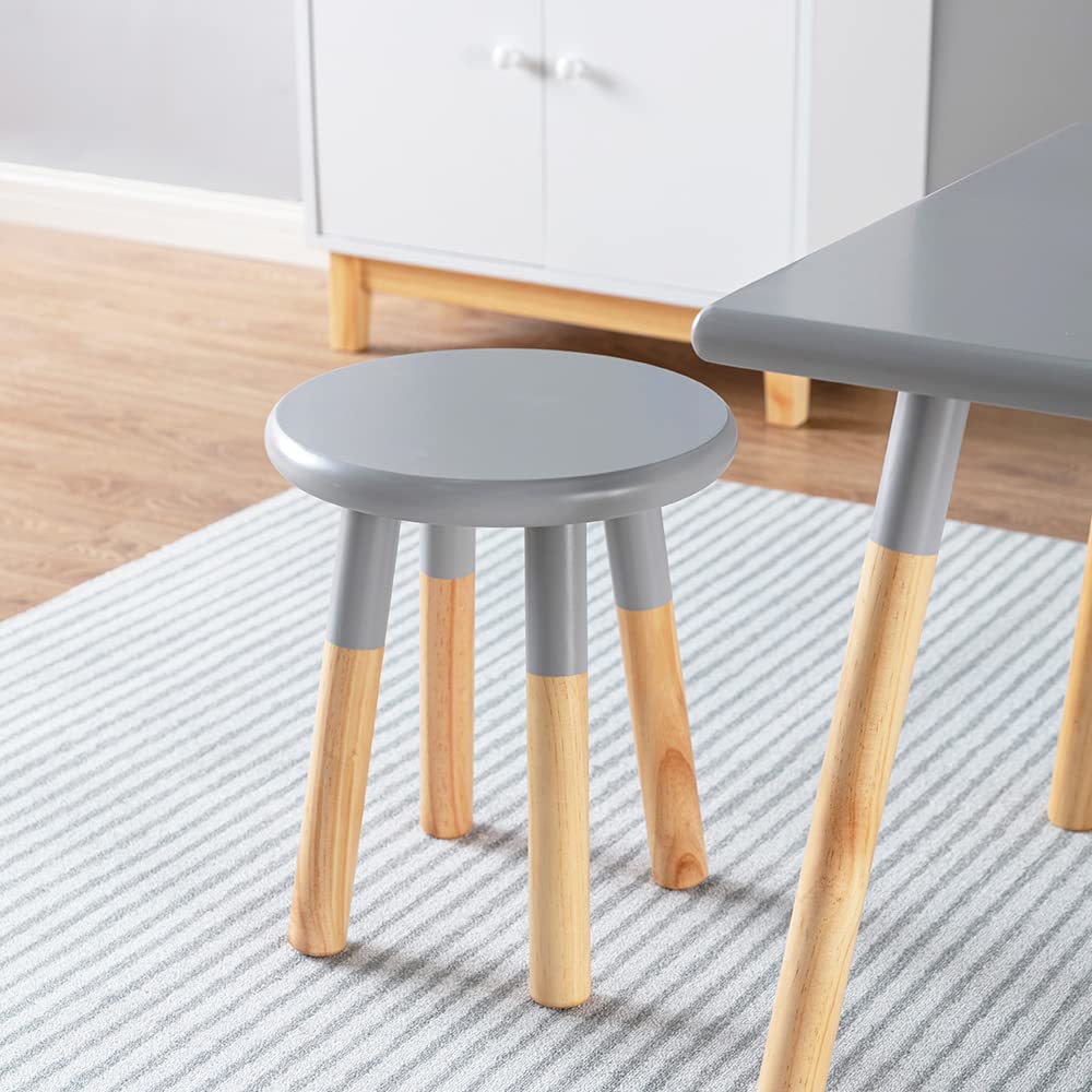 ACEssentials Kids Dipped Table and Stool Set - Gray Wooden Children's Furniture for Playroom, Classroom & Home Learning Activities