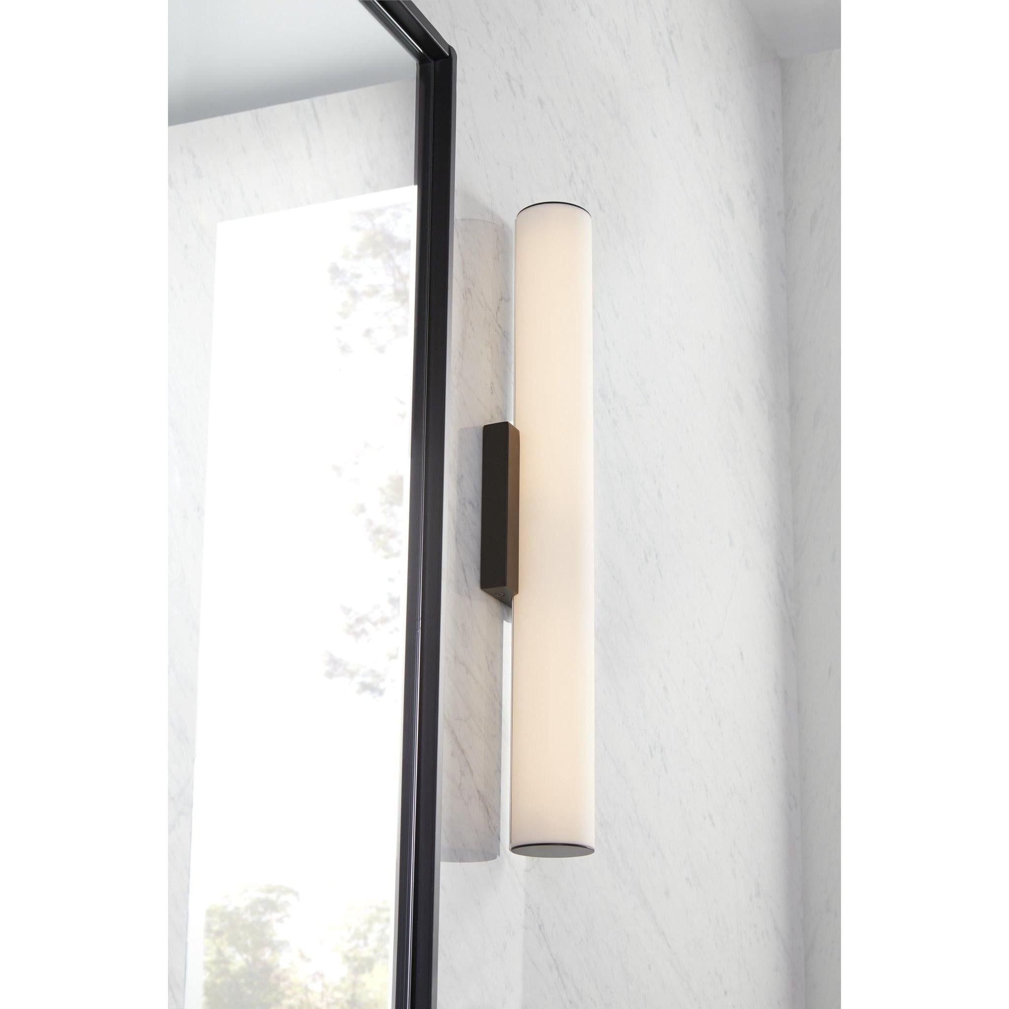 Oxygen Fugit 3 5013 15 Vanity LED Light - 35 Inch Modern Bathroom Mirror with Matte White Frame & Black Acrylic Lens, 3000K Warm White Lighting - Perfect for Makeup Vanity, Dressing Room & Contemporary Bathroom Decor