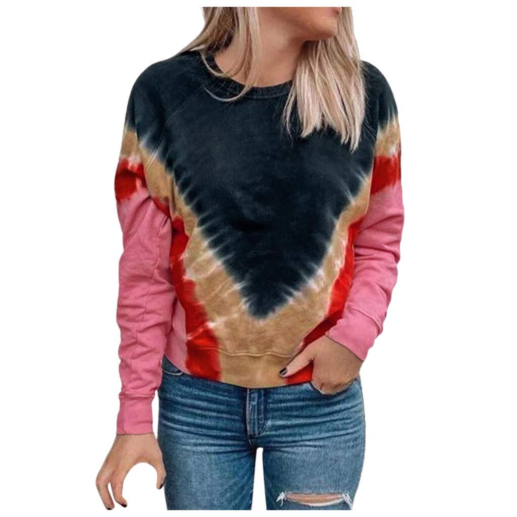 Women's Round Neck Casual Tie-Dye Long Sleeve Blouse Pullover Top - Soft Cotton Tunic Shirt for Work, Date Night & Everyday Wear