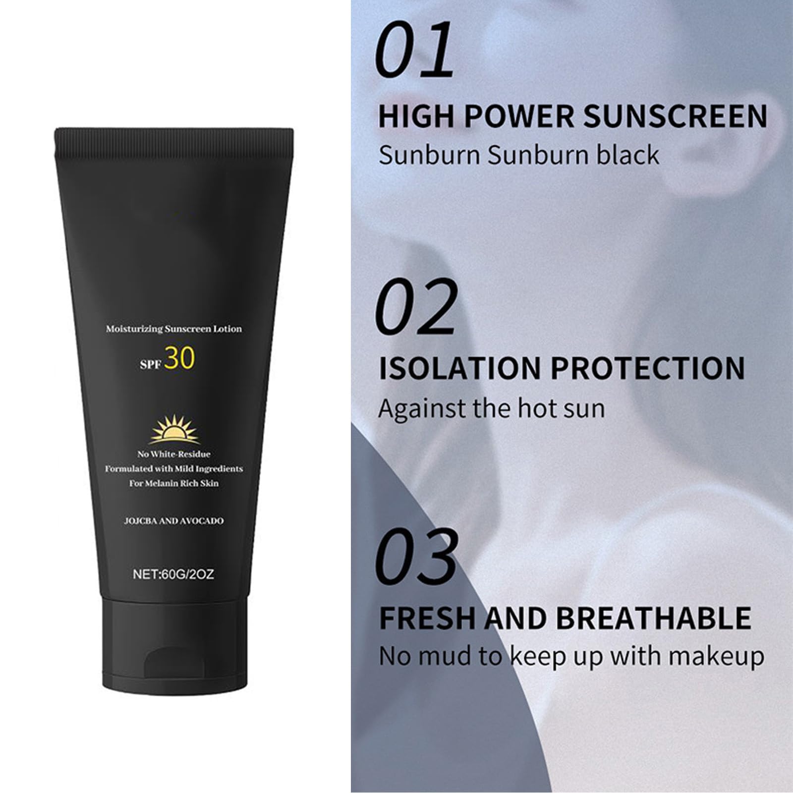 SPF30 Moisturizing Sunscreen Lotion for Dark Skin - Natural Face & Body Sun Protection with Hydrating Formula, Travel Size (60g x 3 Pack) - Perfect for Daily Use, Outdoor Activities & Vacation Essentials for Women, Kids & Men