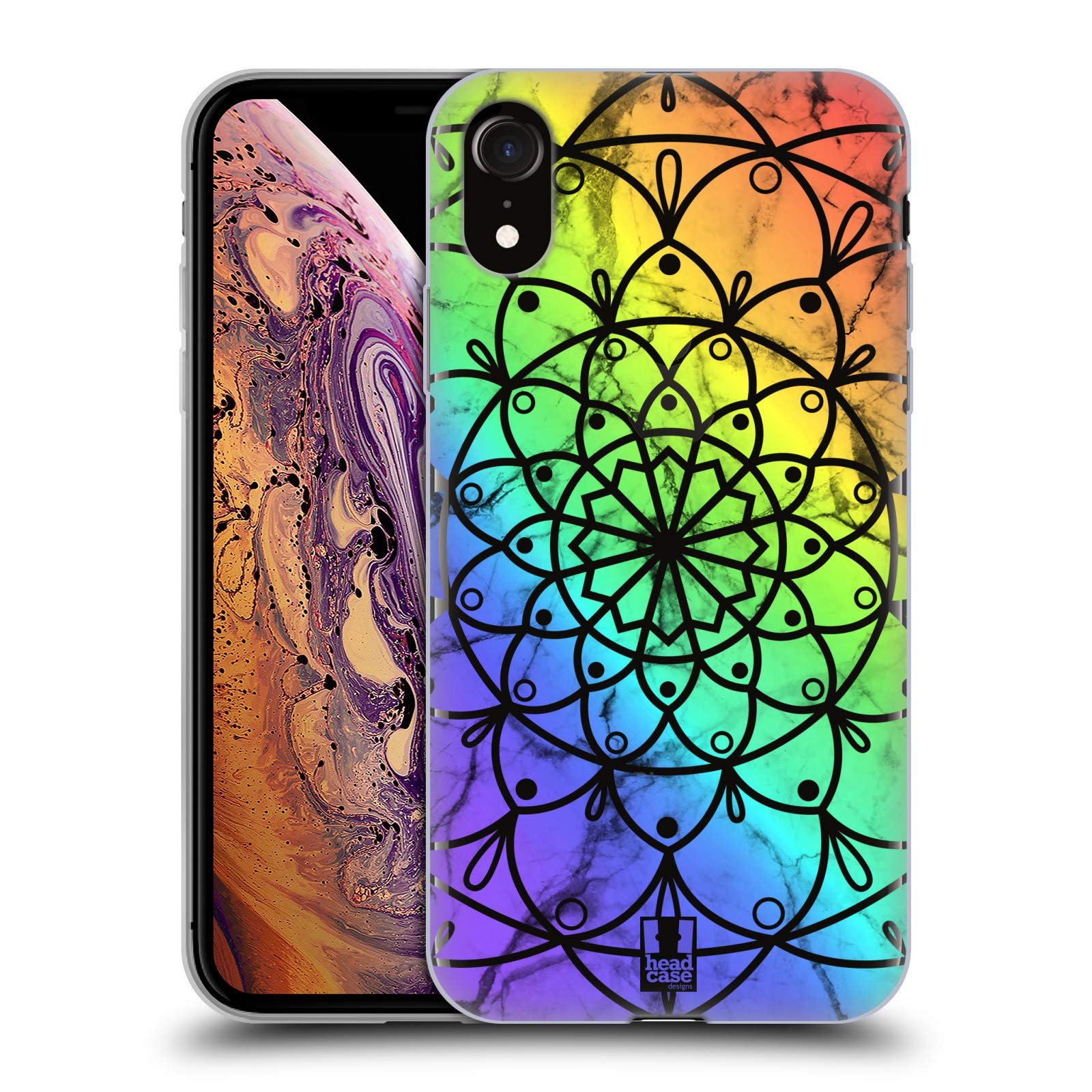 Rainbow Marbles & Mandala Soft Gel Phone Case for Apple iPhone XR - Protective, Non-Slip Cover with Artistic Design for Everyday Use, Travel, and Work