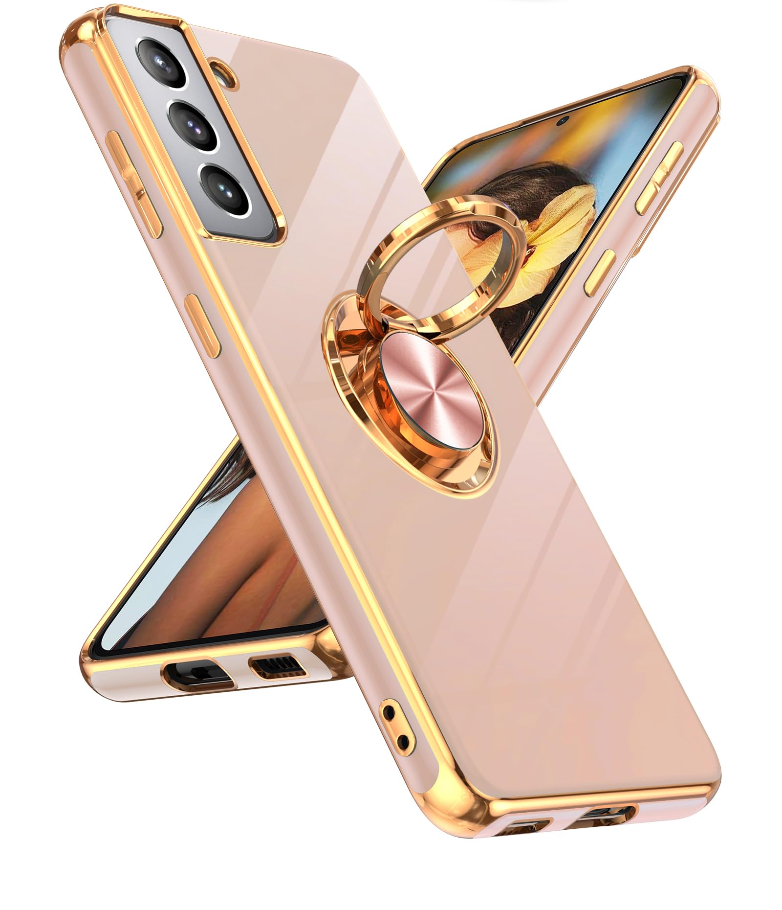 Magnetic Phone Case for Samsung S21 5G - 360° Rotating Ring Holder & Car Mount | Fashion Pink TPU Case for Women