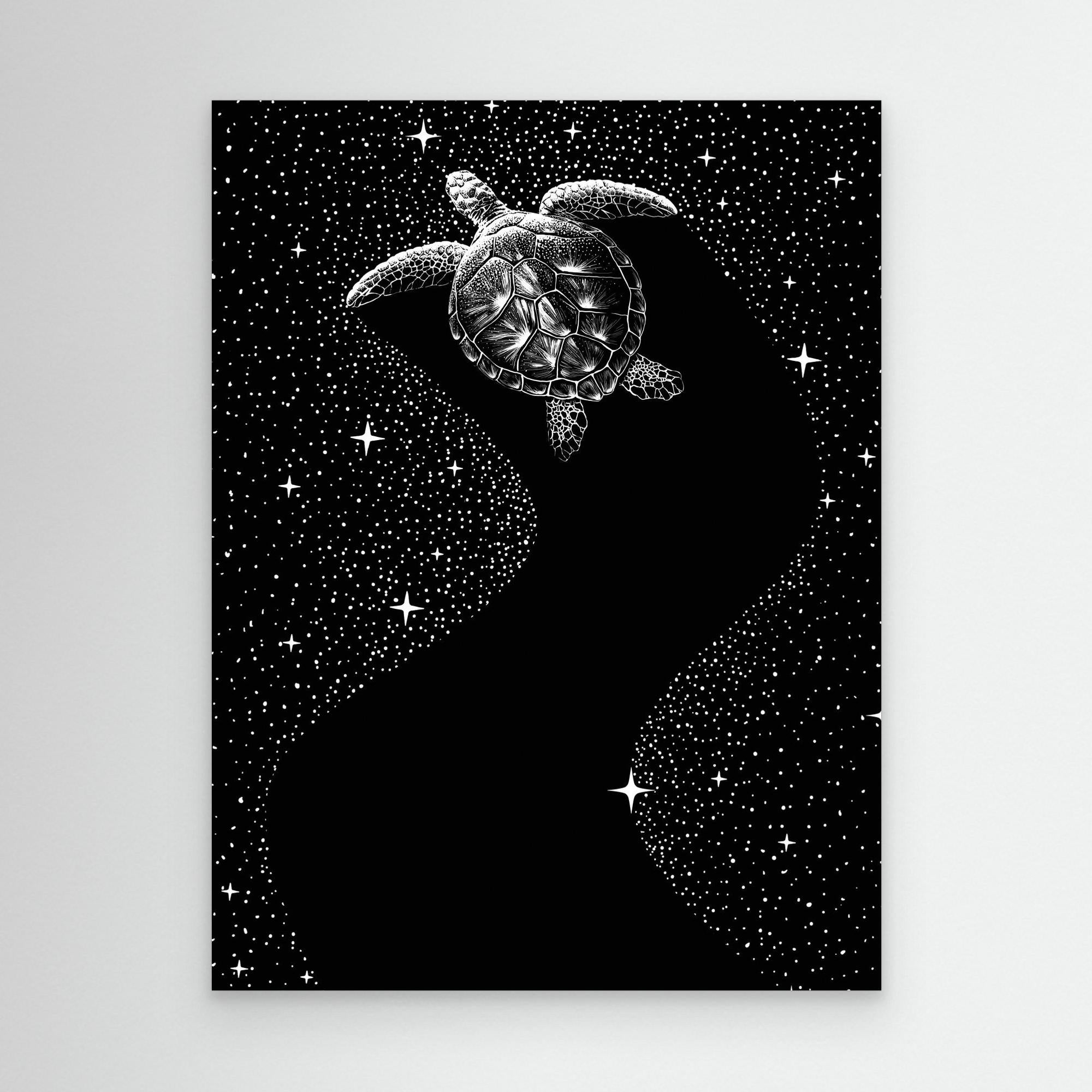 Starry Turtle Canvas Print - Black Version by Alirıza Çakir - Perfect for Home Decor, Office Wall Art & Gift Ideas