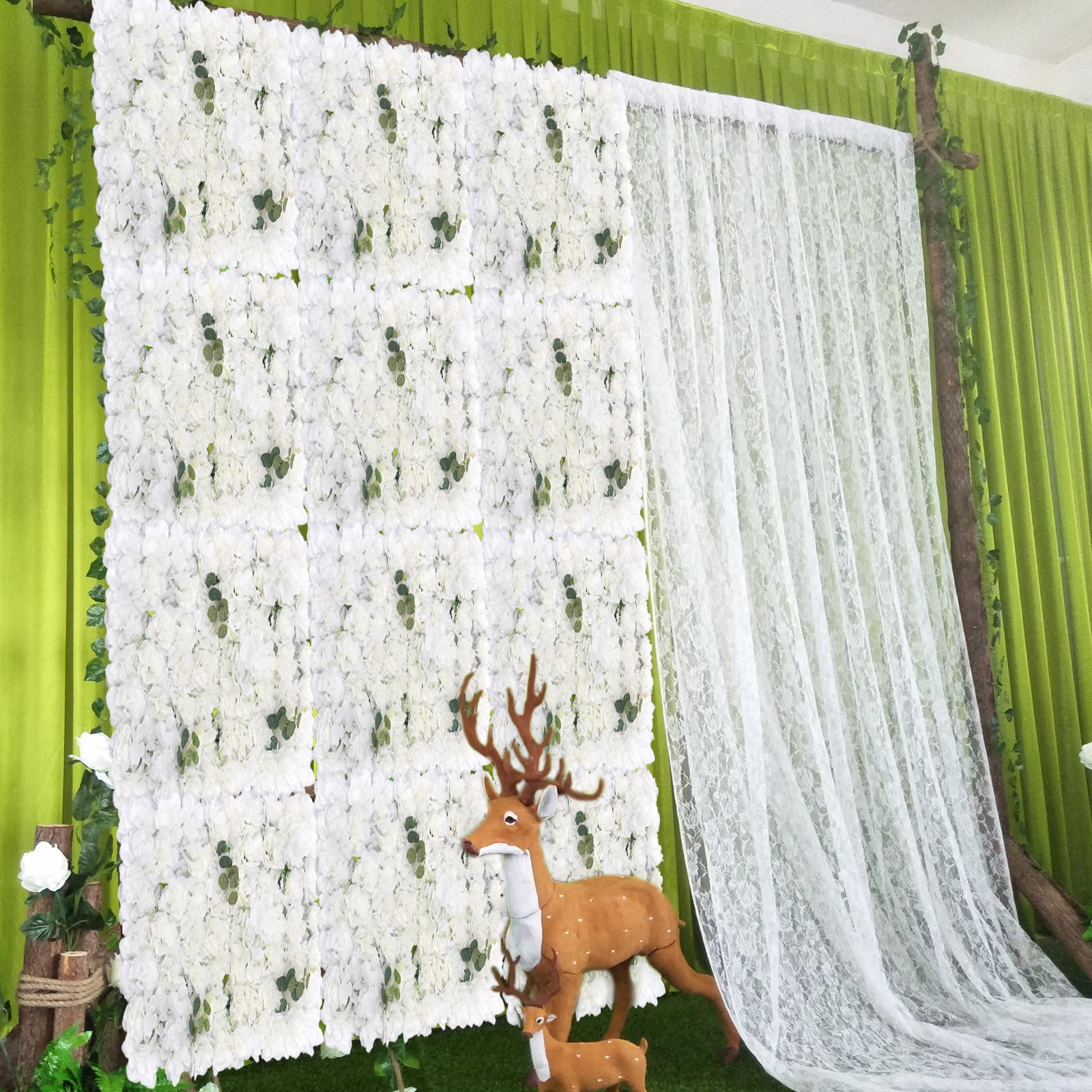 12pcs Artificial Silk Flower Wall Panel - White Rose Floral Backdrop for Wedding, Bridal Shower, Baby Shower, Party Decor, Salon & Home Decoration (23.62