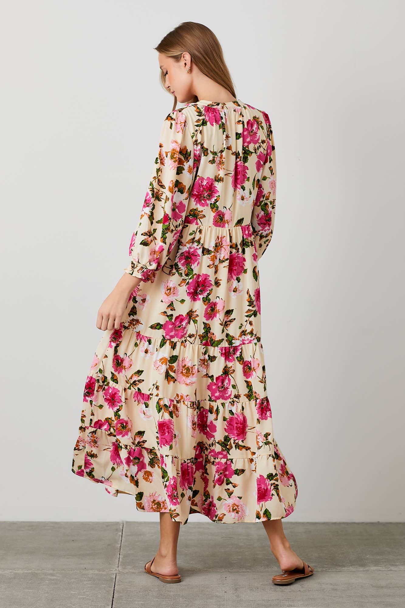 Floral Print Tiered Maxi Dress for Women - Peach Multi S Boho Summer Beach Dress, Perfect for Vacations, Weddings & Outdoor Parties