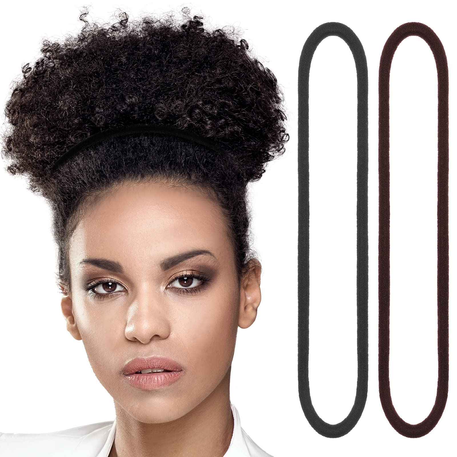 Dingion 80 Count Extra Long Hair Ties for Thick Curly Hair - No Metal Bands Soft Elastic Ponytail Holders for Women (Black, Brown) - Perfect for Workouts, Yoga, and Everyday Styling