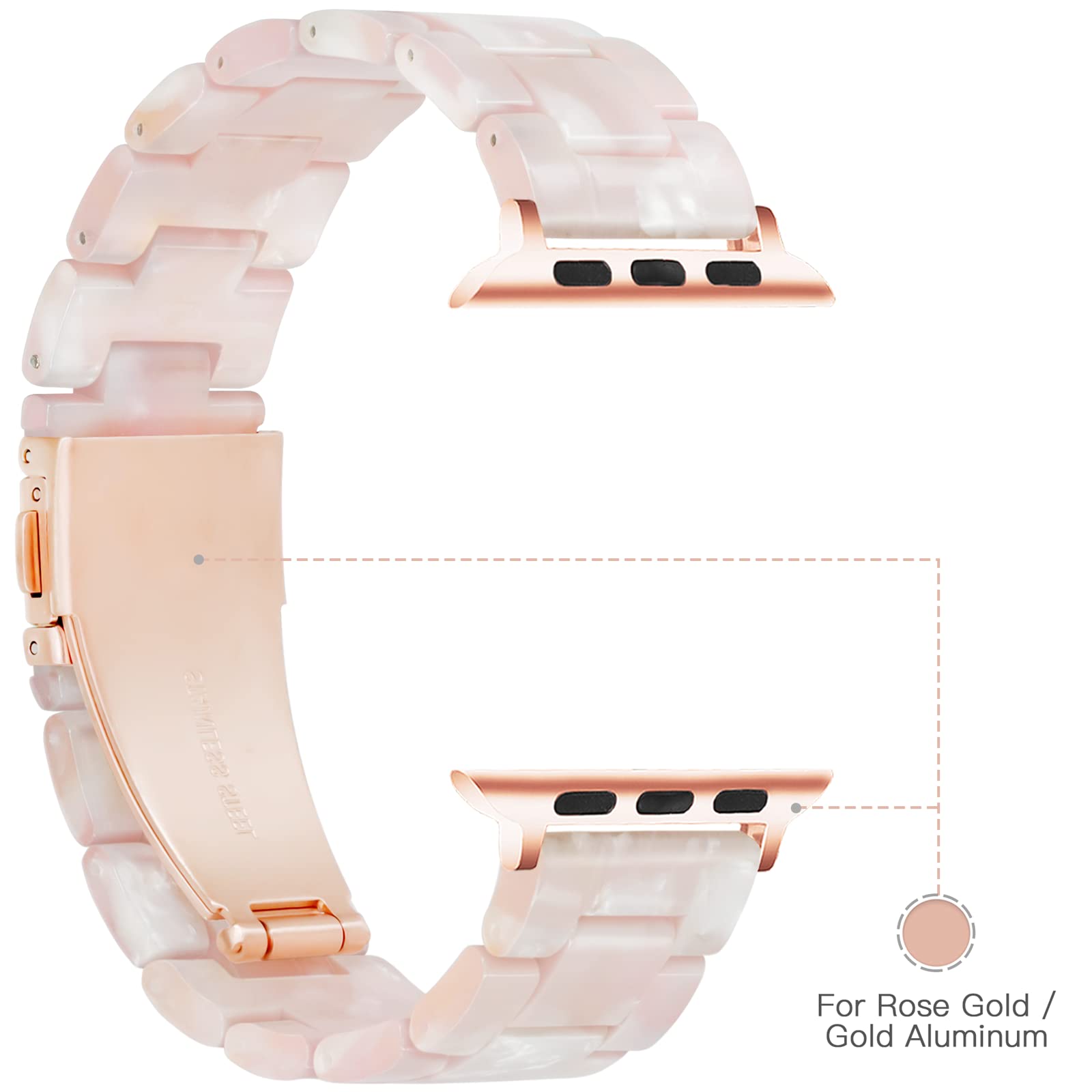 Premium Lightweight Resin Apple Watch Band Compatible with 38mm 40mm 41mm iWatch Ultra 2/1 Series 10/SE/9/8/7/6/5/4/3/2/1 - Floral Pink for Rose Gold - Perfect for Workouts, Daily Wear & Fashion Accessories