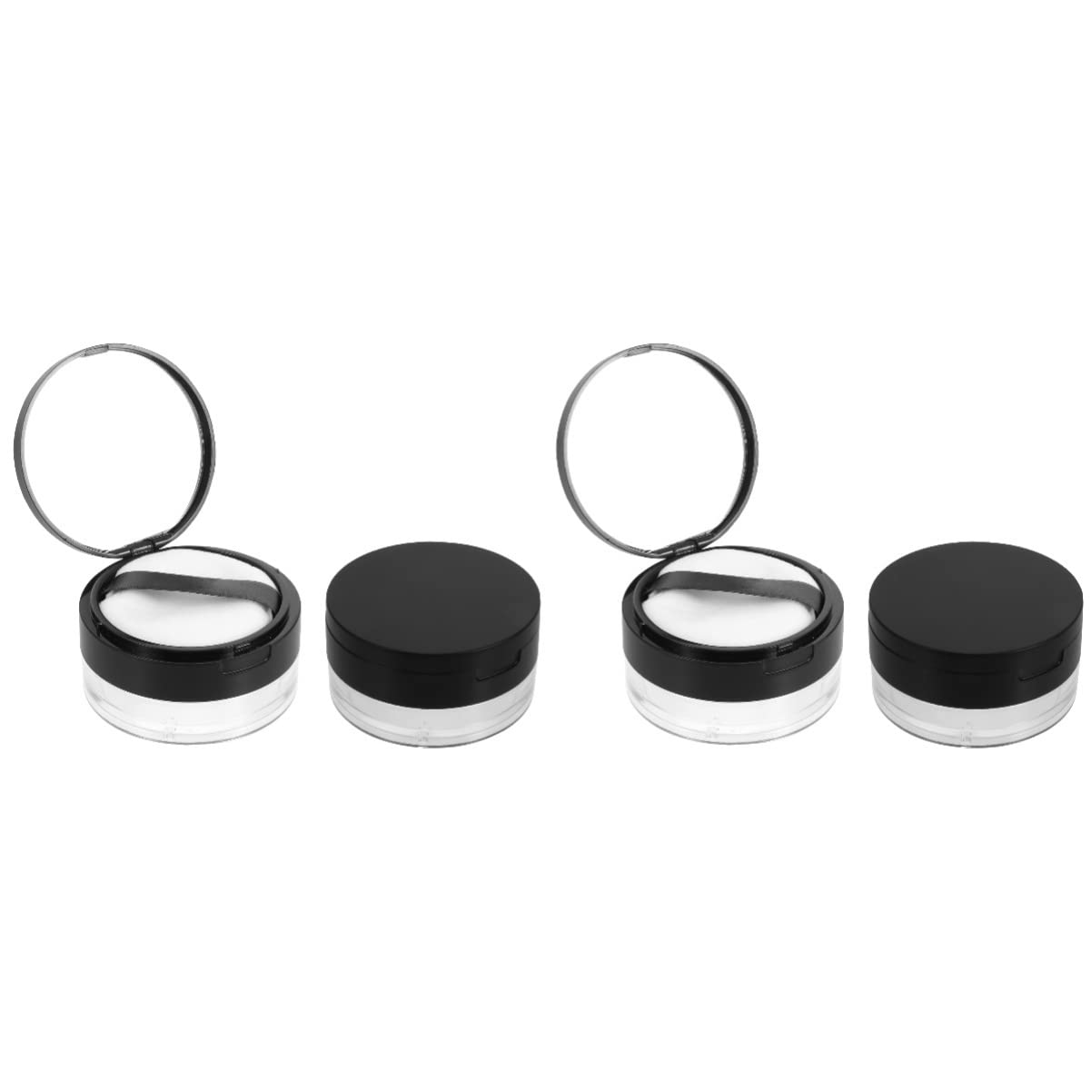 4-Piece Black Loose Powder Cosmetic Puff Set with Empty Containers & Mesh Lids - Portable Makeup Case Organizer for Women & Girls | Perfect for Travel, Touch-Ups, and On-the-Go Foundation Application