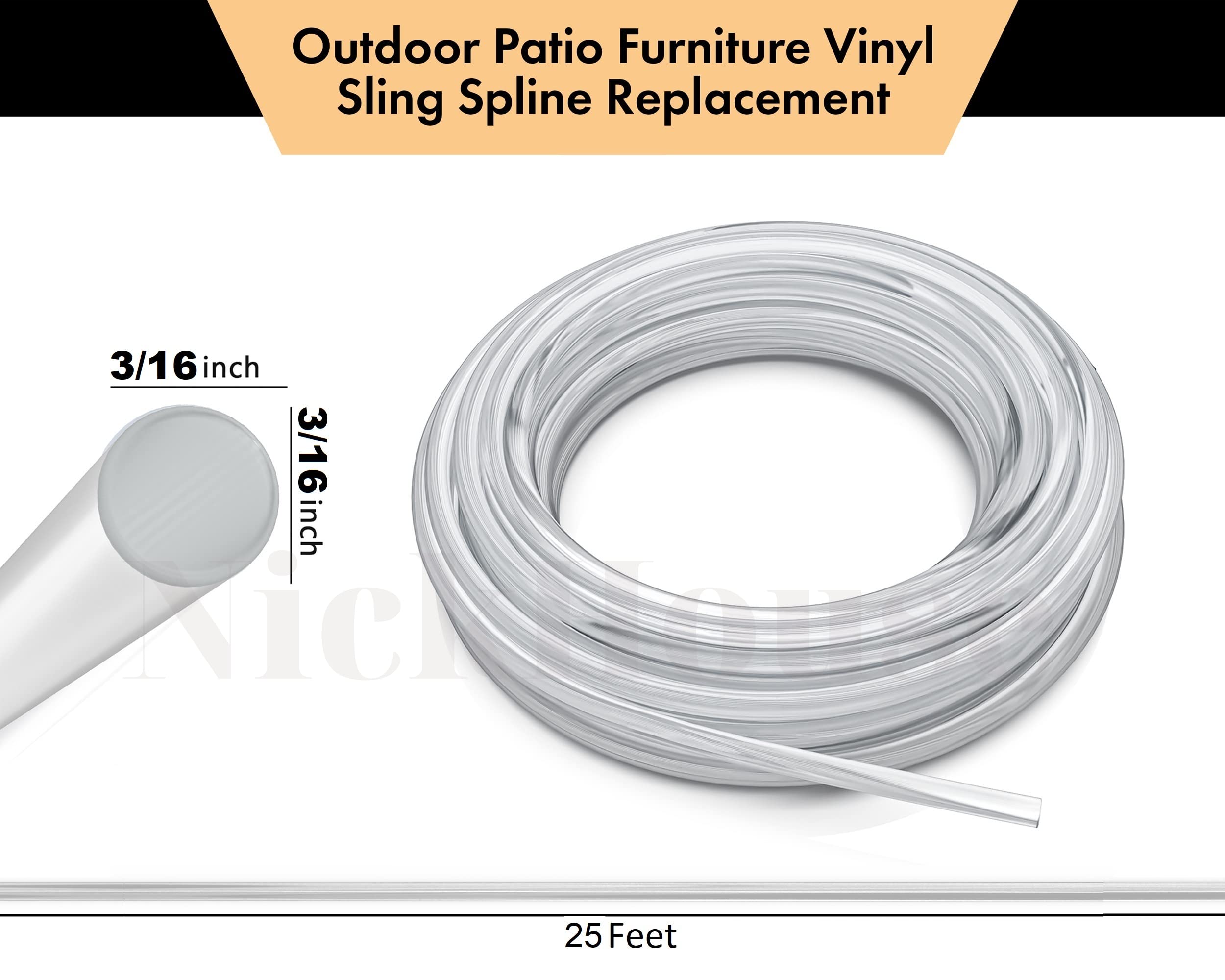 25 Pack 3/16 Inch Vinyl Outdoor Patio Spline - Heavy Duty Replacement Awning Cord & Sling Chair Webbing - Perfect for Patio Furniture Repair, Screen Door Replacement, and DIY Canopy Projects