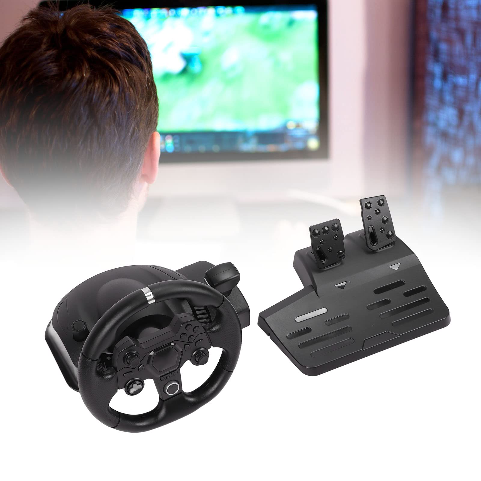 Annadue 270° Rotation Gaming Steering Wheel and Pedals for PC - USB Racing Wheel with 7-in-1 Controls | Perfect for Forza, Gran Turismo & Simulation Games