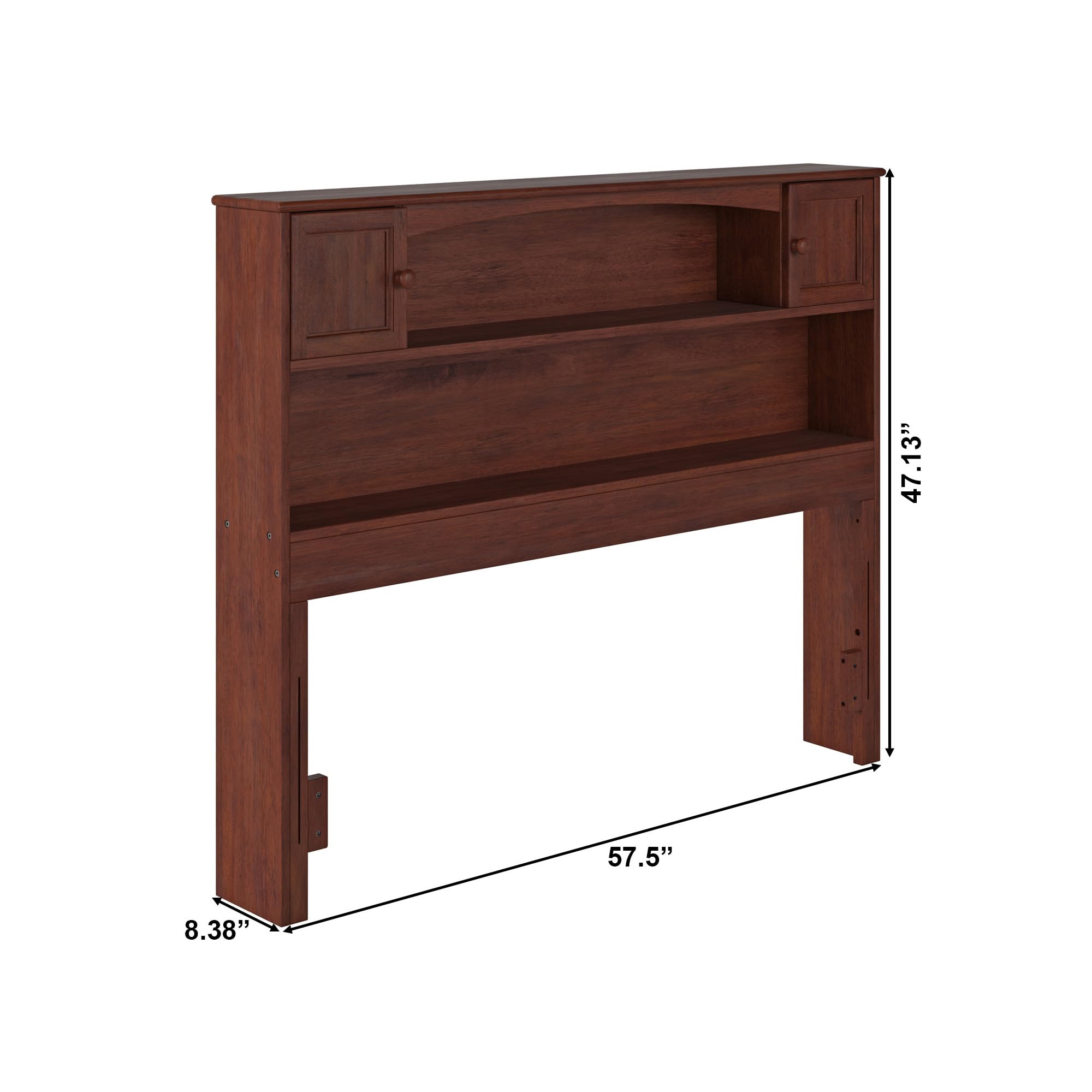 AFI Newport Full Size Bookcase Headboard with USB Charging Port - Solid Walnut Wood Bed Frame for Bedroom Storage & Organization - Perfect for Small Spaces, Apartments & Dorm Rooms