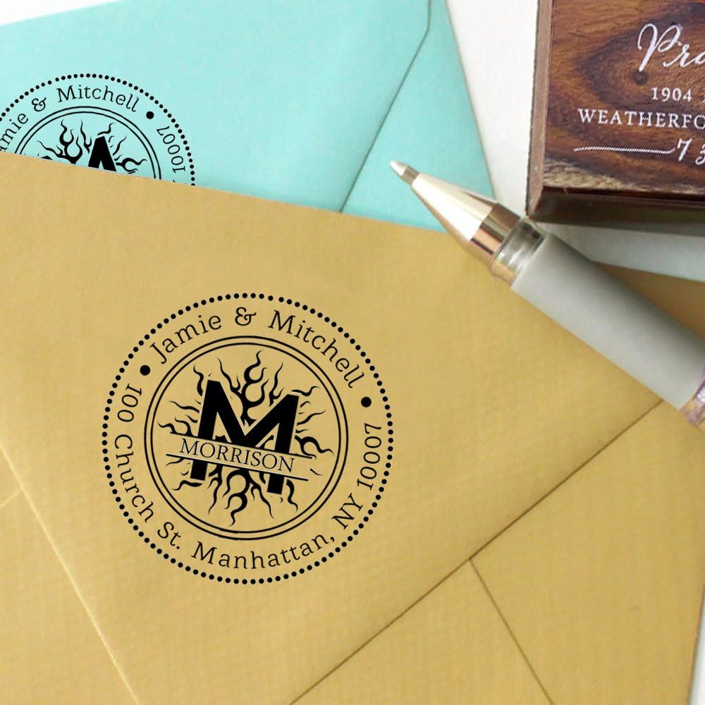 Custom Round Personalized Wood Mounted Rubber Logo Stamp - Perfect for Address Stamps, Wedding Invitations & Engagement Gifts - Great for Home Office, DIY Crafts & Small Business Branding