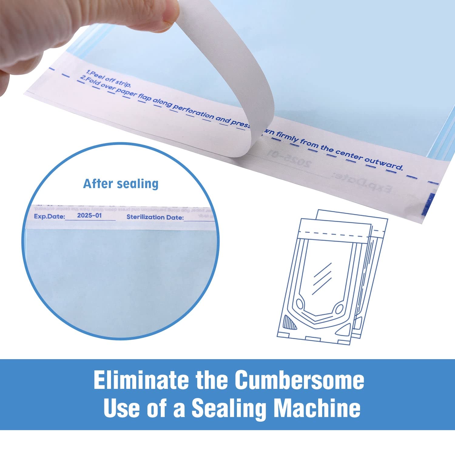 200 Self-Sealing Sterilization Pouches for Dental Instruments - 2.25x4 Inch, 200 Pouches per Box - Ideal for Dental Clinics, Hospitals & Tattoo Studios