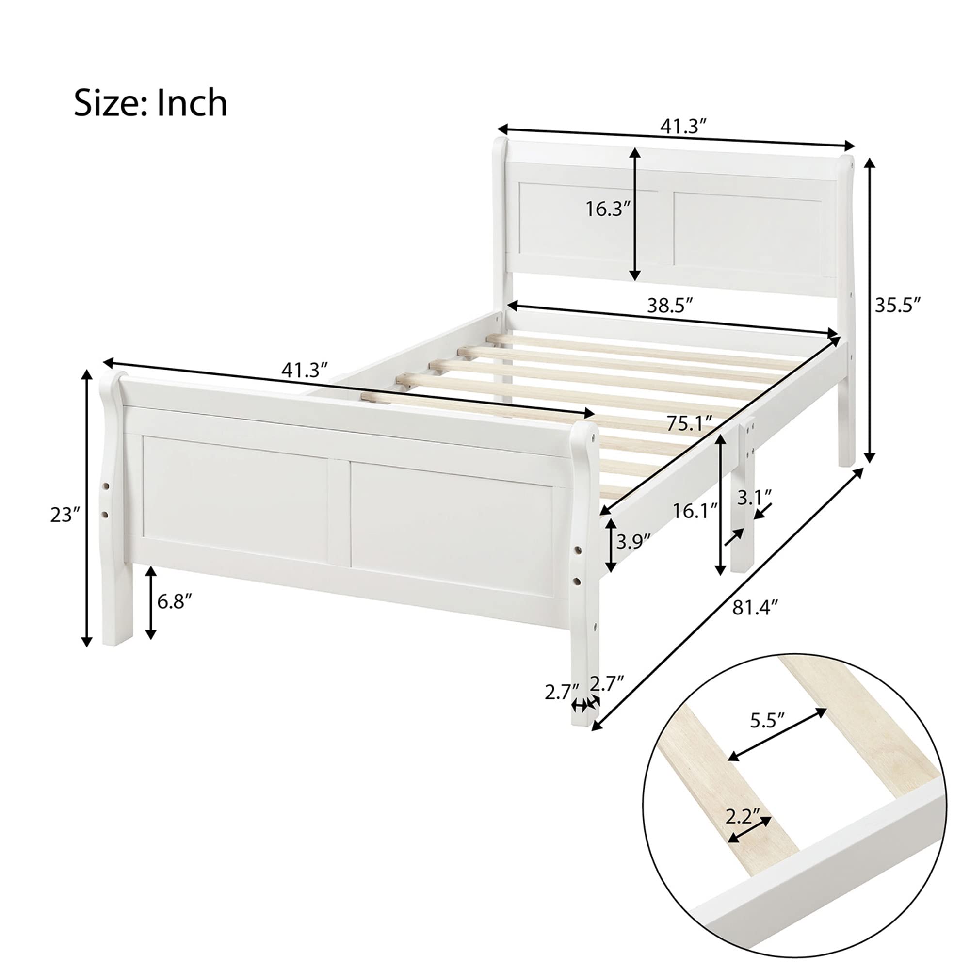 Merax White Wood Platform Twin Bed Frame with Headboard & Footboard - Sturdy Wood Slat Support, Mattress Foundation - Perfect for Kids' Rooms, Guest Bedrooms & Small Spaces
