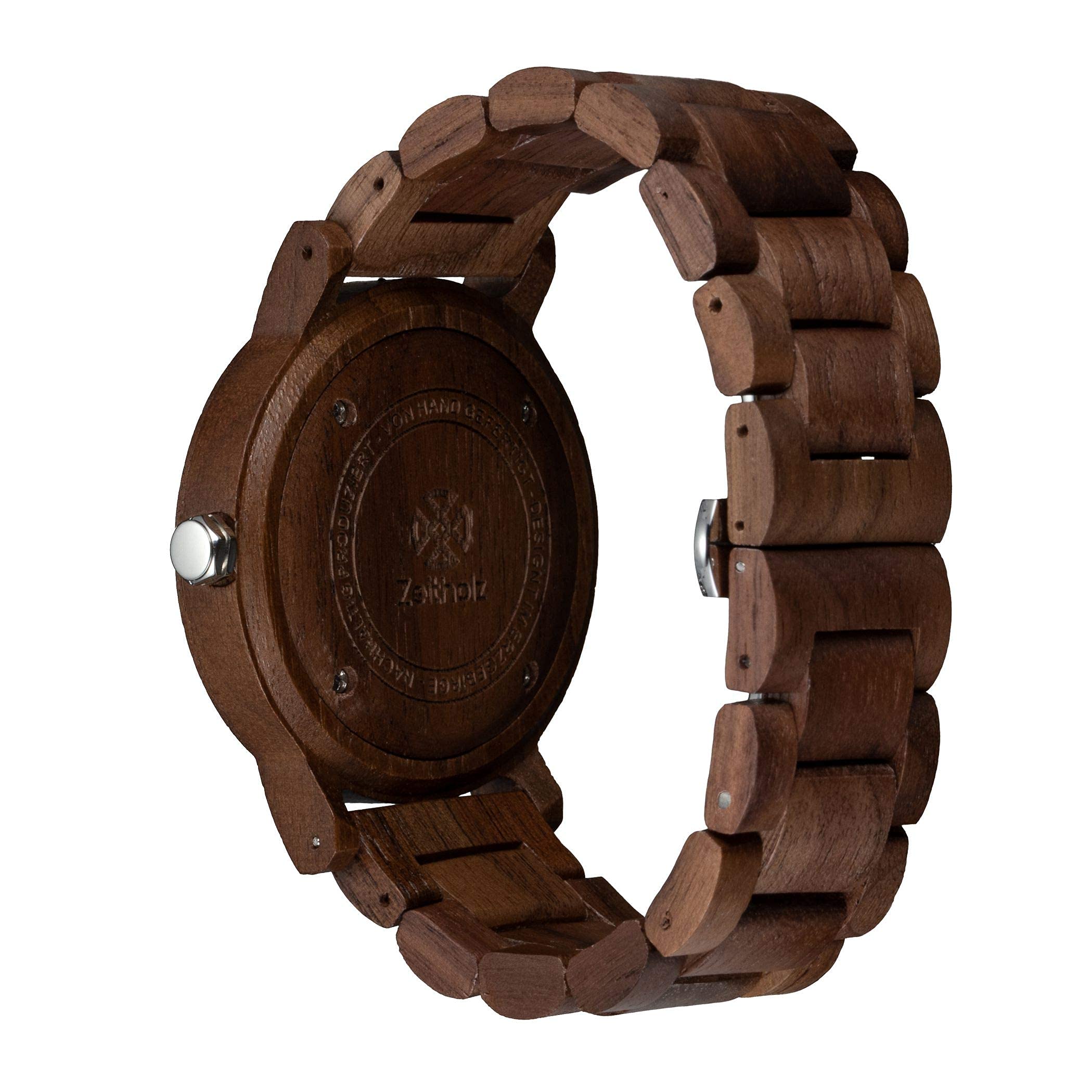 Zeitholz Men's Wooden Watch - 44mm Analog Wood Watch with Japanese Quartz Movement, 100% Natural Walnut Wood - Perfect for Casual Wear, Outdoor Activities & Unique Gifts for Men (Schmiedeberg Collection)