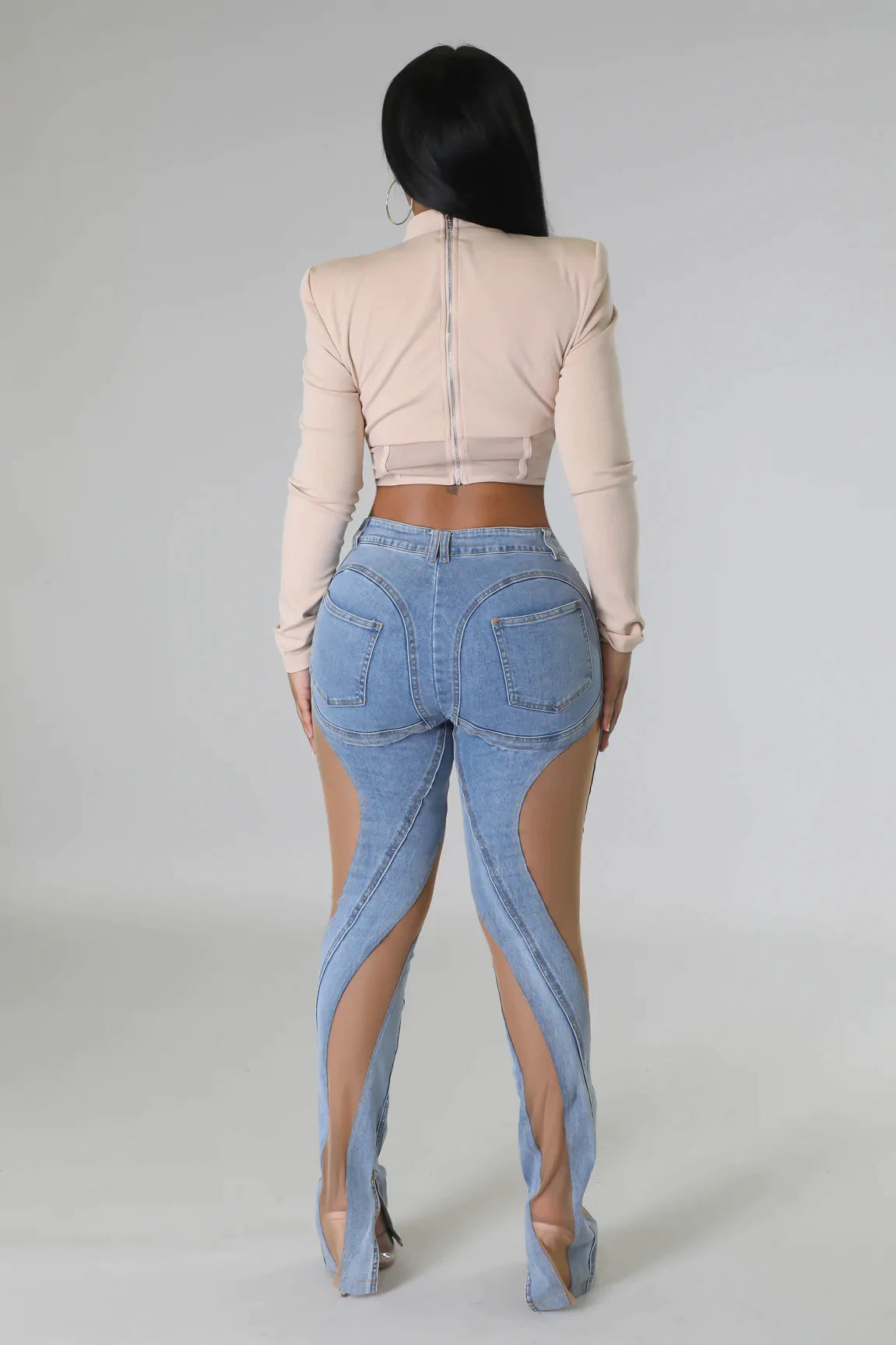 Michelle Sheer Accent Jeans for Women - Stylish Distressed Skinny Denim Pants with Stretch (Casual Wear, Night Out, Office Chic)