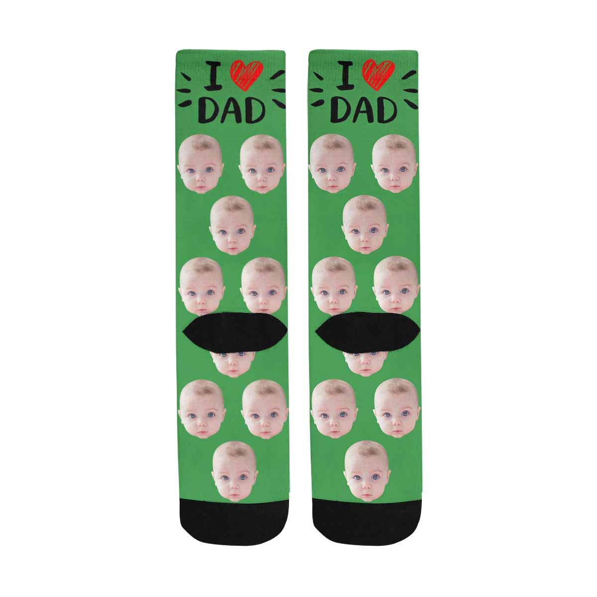 Custom Photo Printed Personalized I Love You Dad Meow Crew Socks - Unisex Yellow Gift for Father's Day, Birthday & Christmas - Funny Novelty Socks for Men & Women