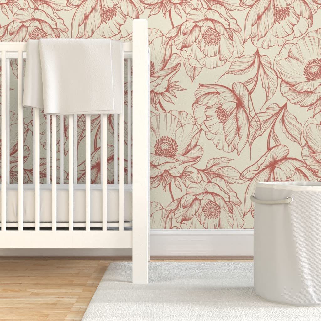 Removable Wallpaper Swatch - Large Floral Design Romantic Beige Feminine Pre-Pasted Peel & Stick Wallpaper by Spoonflower | Perfect for Bedroom, Nursery, Living Room Decor