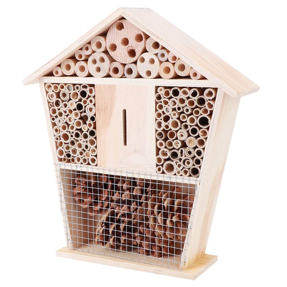 Natural Pine Wood Bee House - Non-Toxic Insect Hotel Shelter for Beekeeping & Garden Decoration | Handcrafted Bee Hive for Outdoor Pollinator Habitat & Backyard Wildlife Conservation