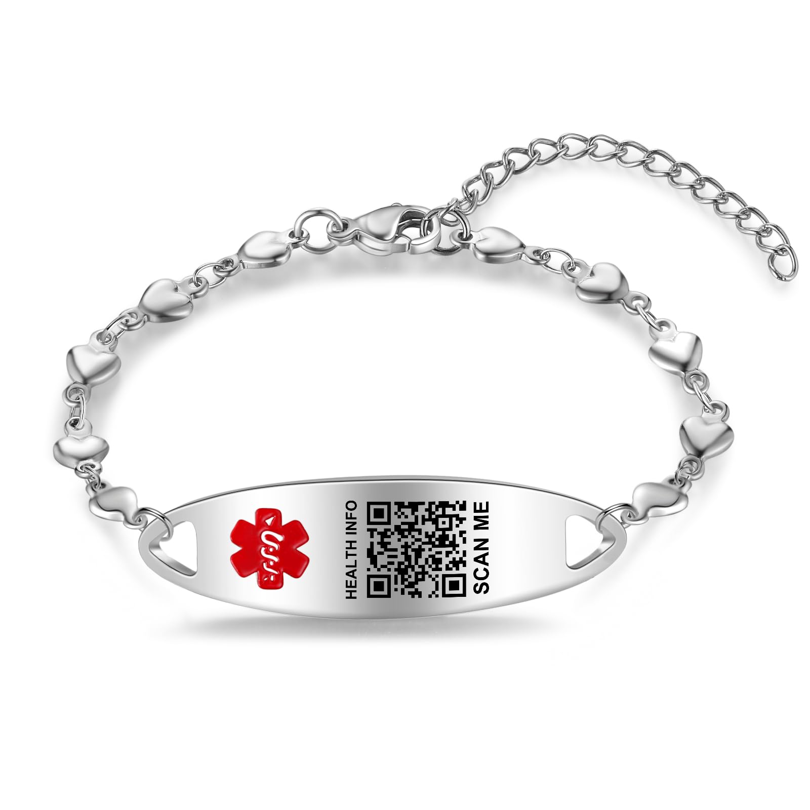 Upgraded QR Code Medical ID Bracelet for Women - Adjustable 7-9 Inch Sterling Silver Chain Link - Save & Update Emergency Medical Info Instantly - Perfect for Allergies, Diabetes & Emergency Situations