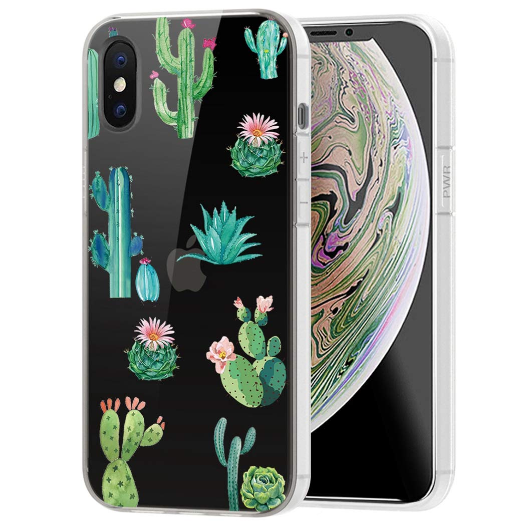 iPhone Xs/X Clear Soft TPU Shockproof Protective Phone Case for Women & Girls - Cactus Design - Perfect for Everyday Use, Travel & Outdoor Activities