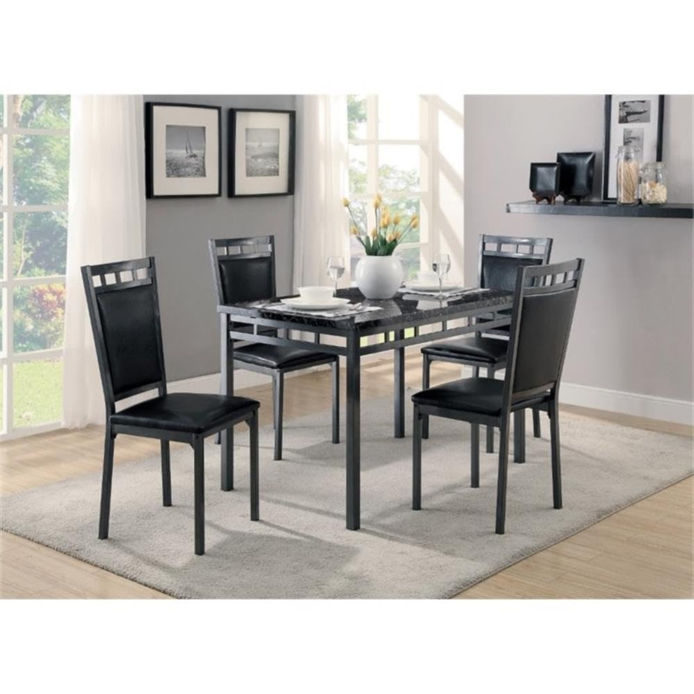 Pemberly Row 5-Piece Black Faux Marble Dining Table Set with Chairs - Perfect for Small Spaces, Breakfast Nooks & Modern Apartment Dining