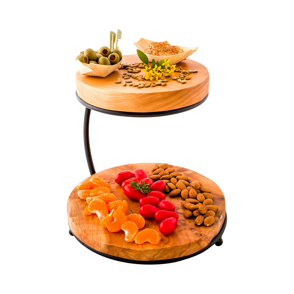 Restaurantware Nature Tek 10.75 x 9.75 Inch 2-Tier Rustic Cupcake Stand - Handmade Metal Frame with Natural Wood Tiers for Desserts, Fruits, Snacks | Perfect for Wedding, Birthday Party, and Buffet Display