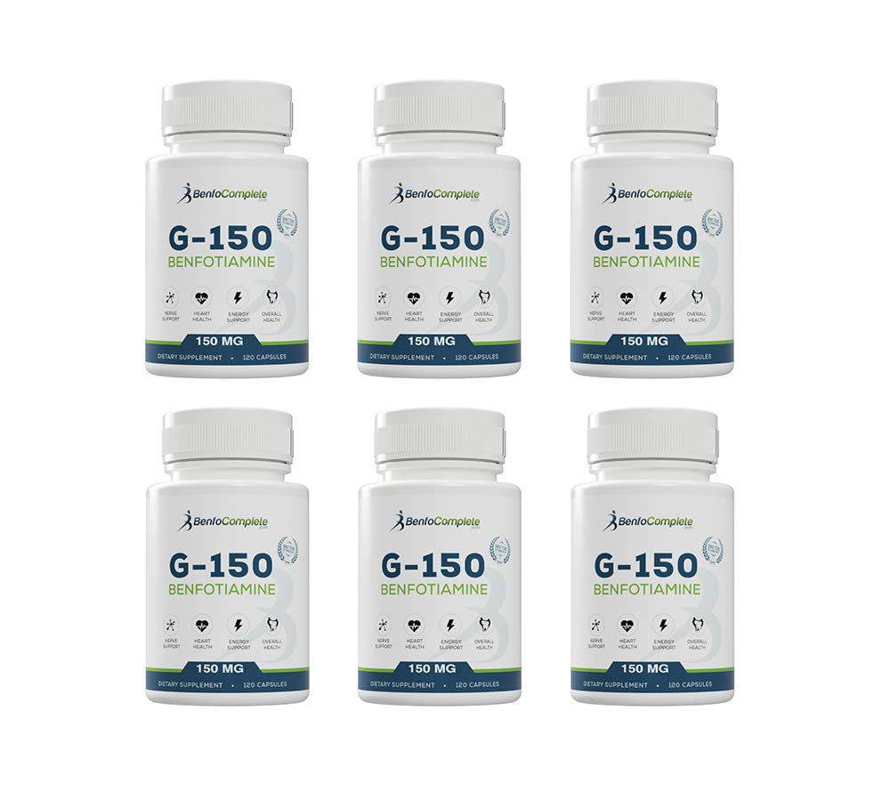 Benfotiamine 150mg 120 Capsules - Premium Vitamin B1 Supplement for Nerve & Blood Sugar Support - 6 Bottle Pack (720 Capsules Total) - Ideal for Diabetic Neuropathy & Metabolic Health