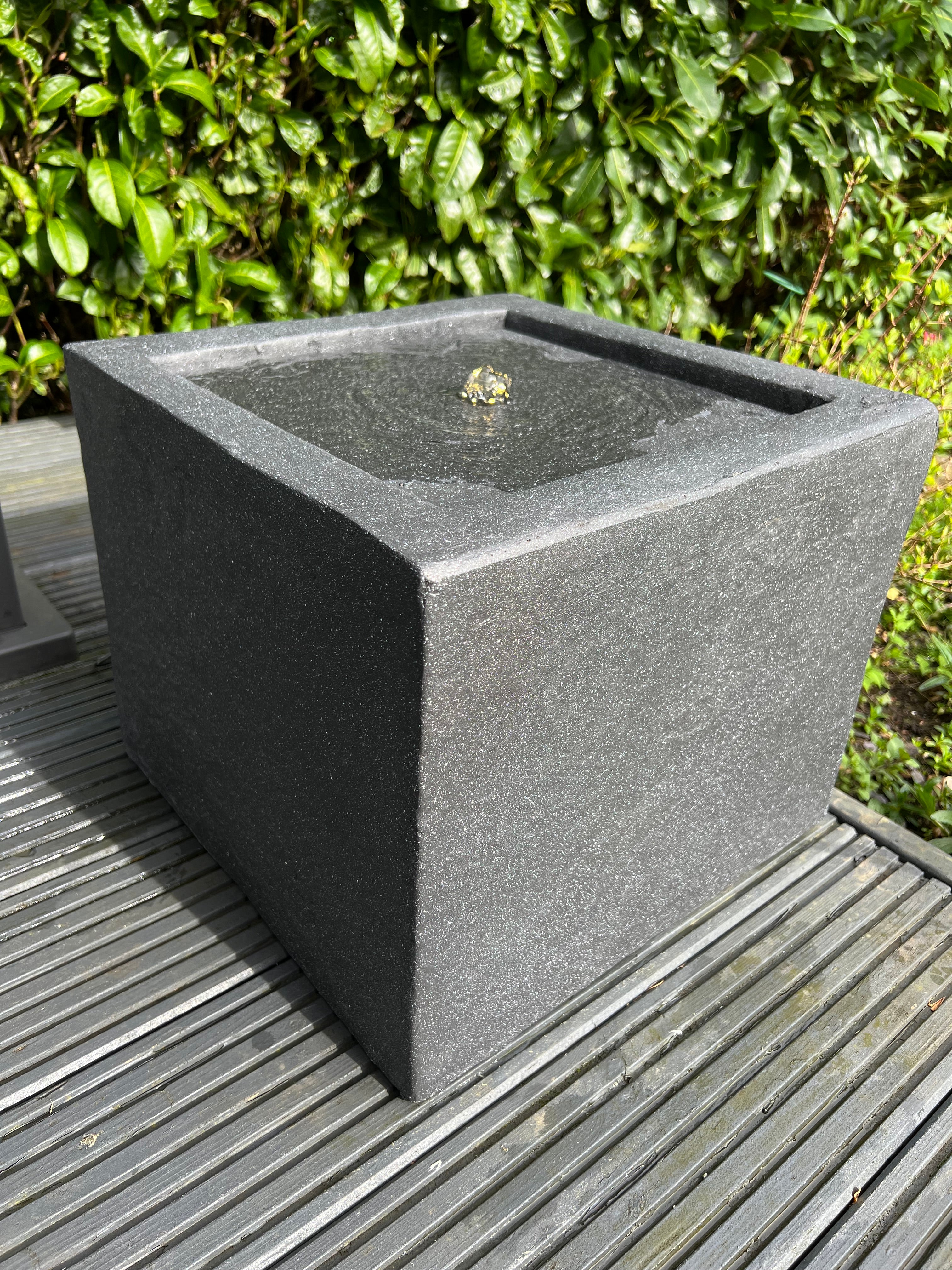 Square LED Water Fountain with Lights - Indoor/Outdoor Plug-in Powered Dark Grey Modern Water Feature (37x37x30cm) for Garden, Patio, Living Room Decor