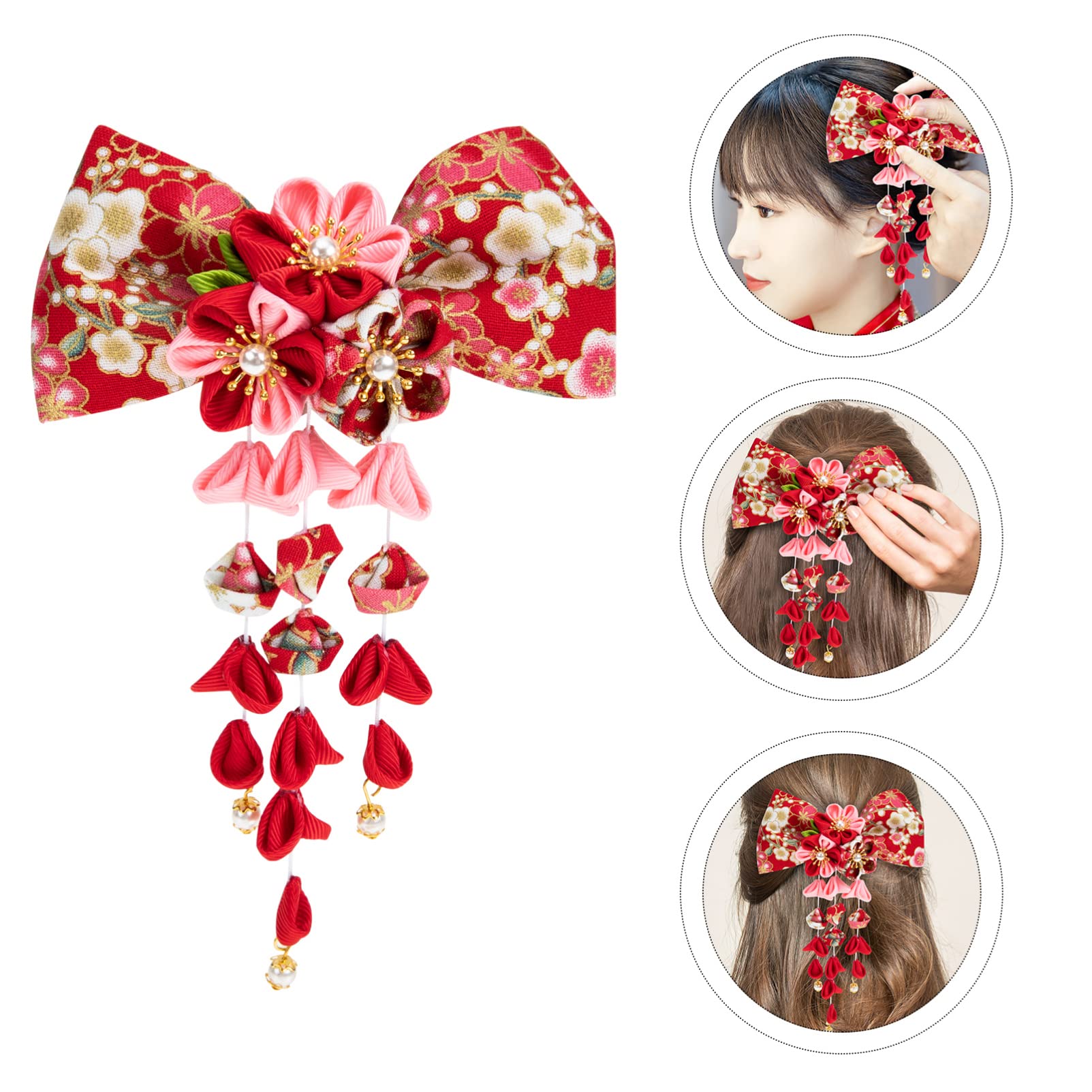 ABOOFAN Japanese Style Floral Hair Clip - Elegant Tsumami Hairpin with Alloy Long Tassels for Women | Perfect for Weddings, Parties, and Asian-Inspired Hairstyles