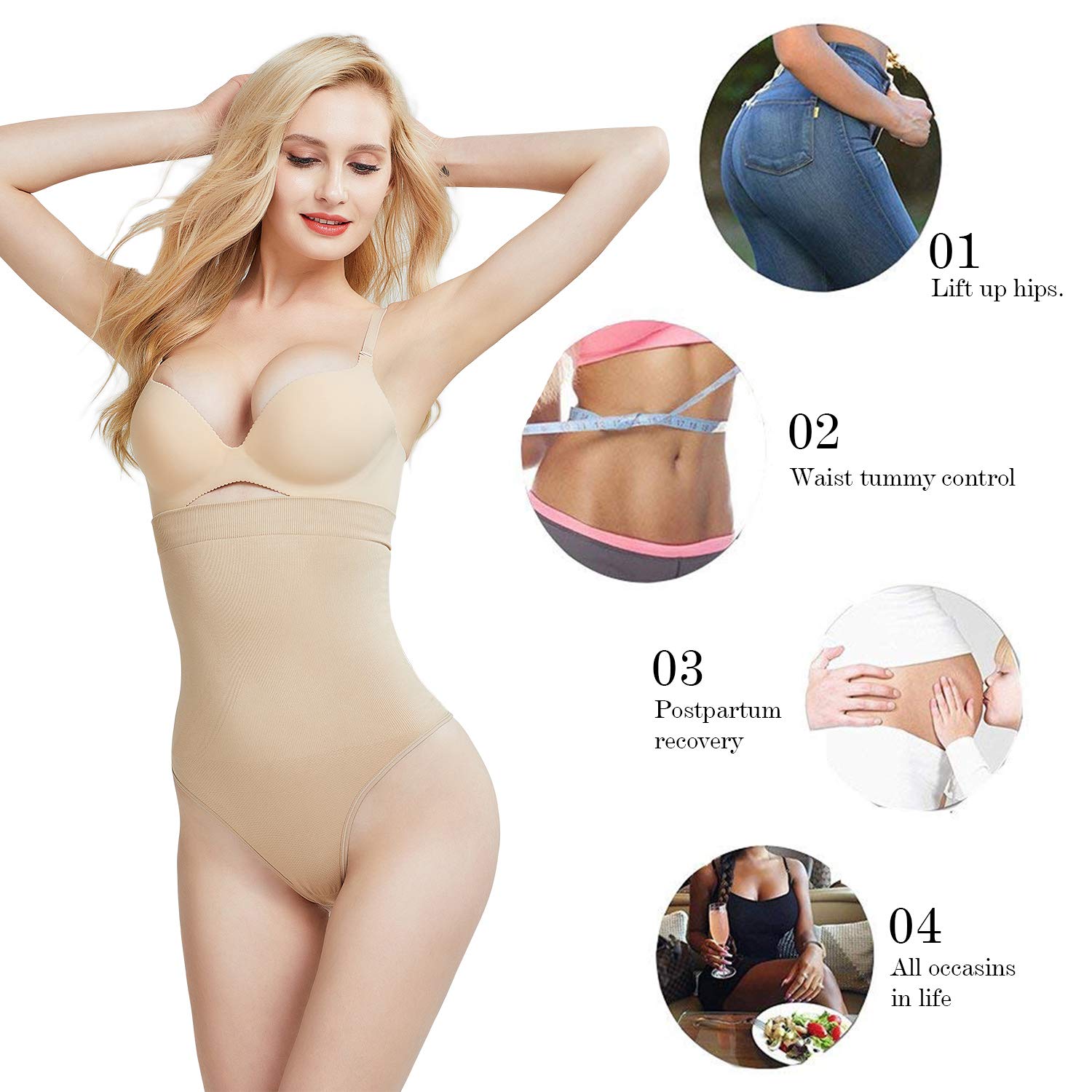 DREAM SLIM Women's High Waist Tummy Control Shapewear - Seamless Body Shaper Panties & Thong for Slimming & Smoothing - Perfect for Everyday Wear, Workout & Special Occasions
