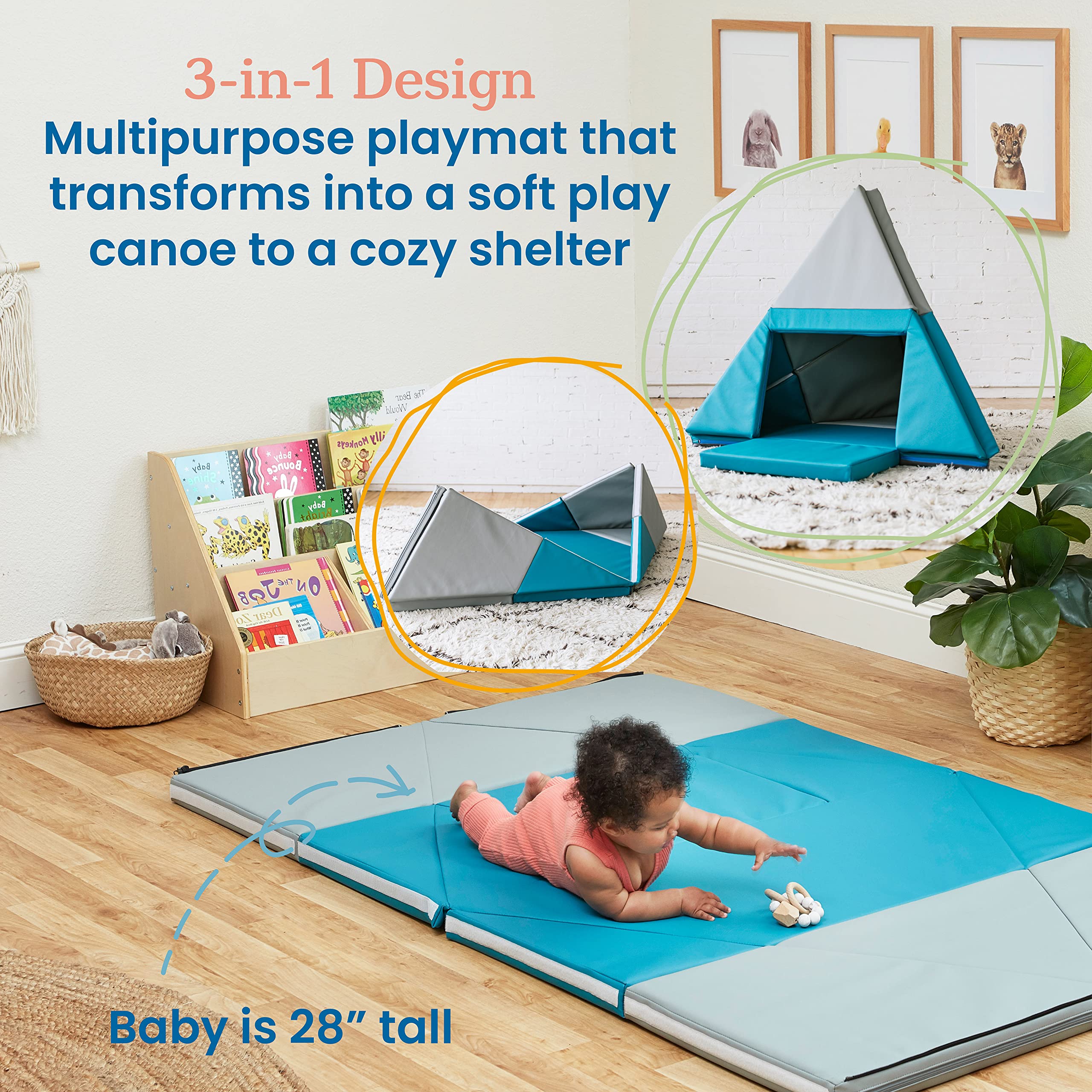 SoftZone Camp Canoe & Tumble Too Folding Playmat for Kids - Non-Slip Nursery Play Mat for Indoor Outdoor Use - Perfect for Camping, Daycare & Home Play Areas