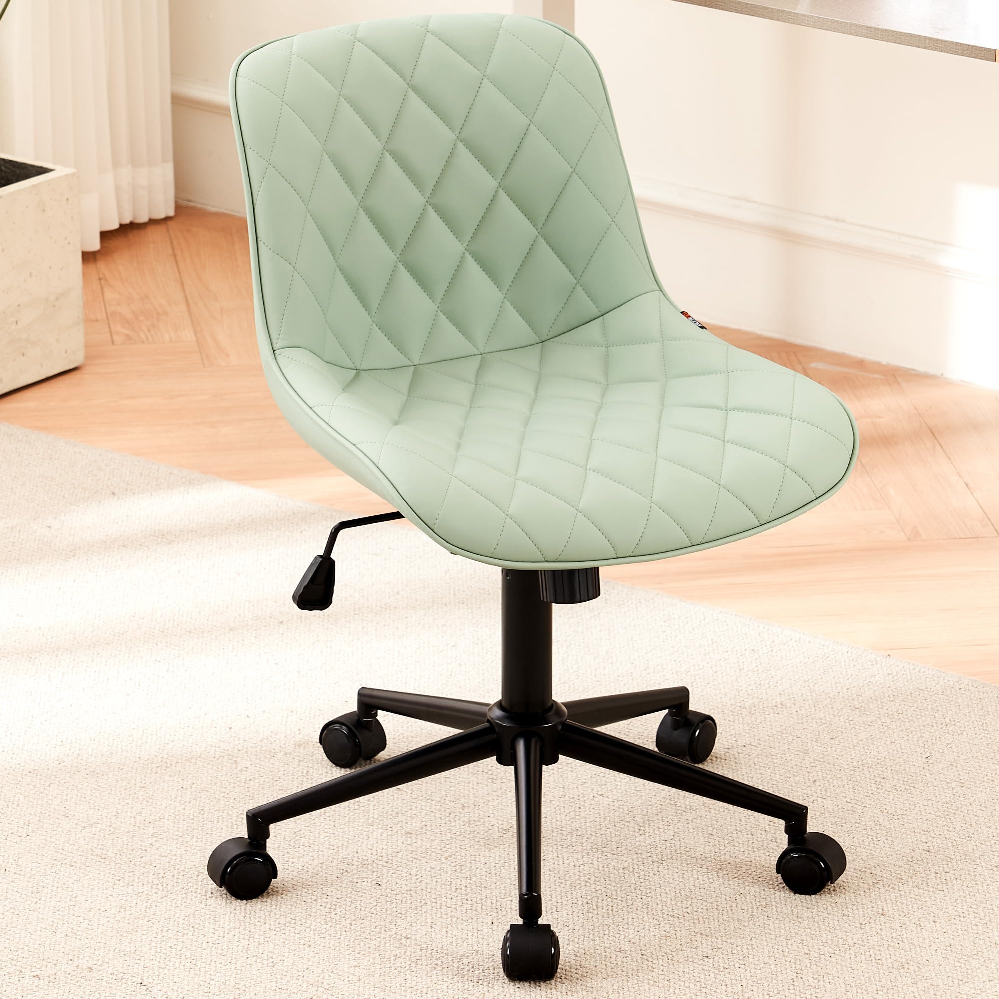 YOUNUOKE Armless Desk Chair - Comfy Home Office Computer Chair with Wheels, Rolling Swivel Task Chair, Modern Upholstered Executive Chair for Small Spaces (Mint Green) - Perfect for Home Office, Gaming, Study & Vanity Desks