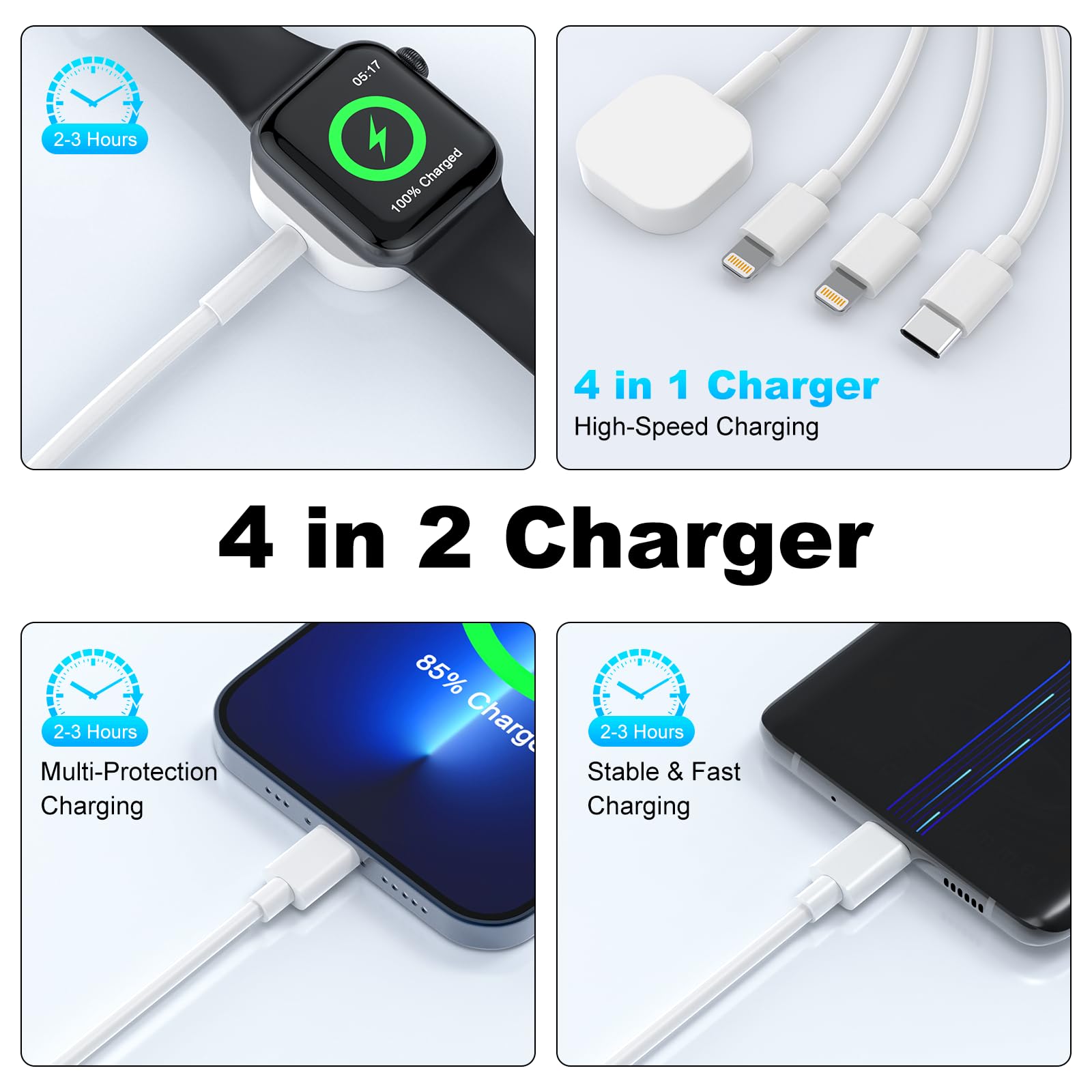 Apple Watch Fast Charger 20W PD USB-C Wall Charger & 4-in-2 Magnetic Charging Cable for iWatch Series 3/4/5/6/7/8/SE/Ultra & iPhone/AirPods - 4FT Wireless Charger Cord for Travel, Home & Office Use