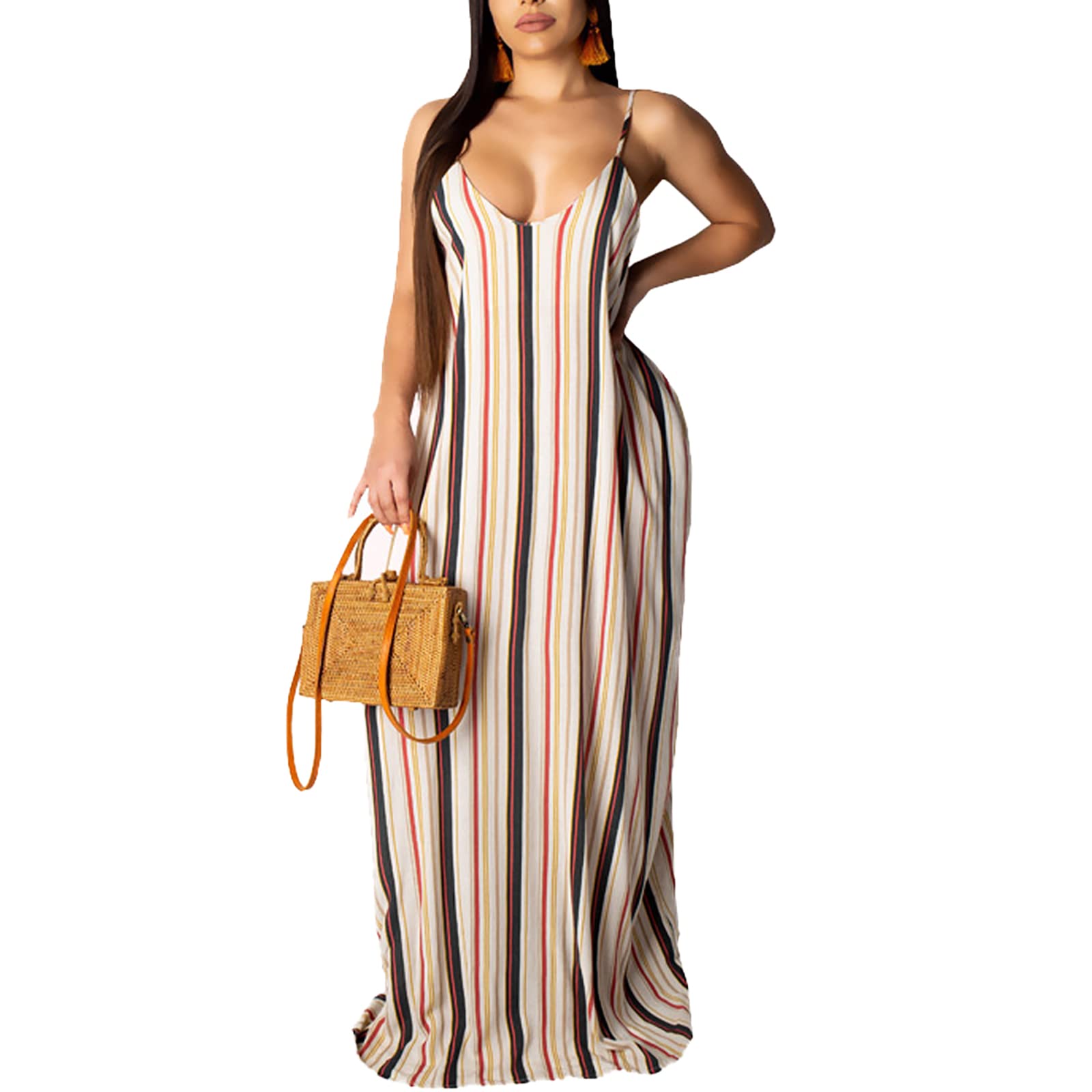 BOGURST Women's Summer Maxi Dress - Sleeveless Spaghetti Strap Loose Fit Plus Size Casual Dress for Beach, Vacation & Outdoor Wear