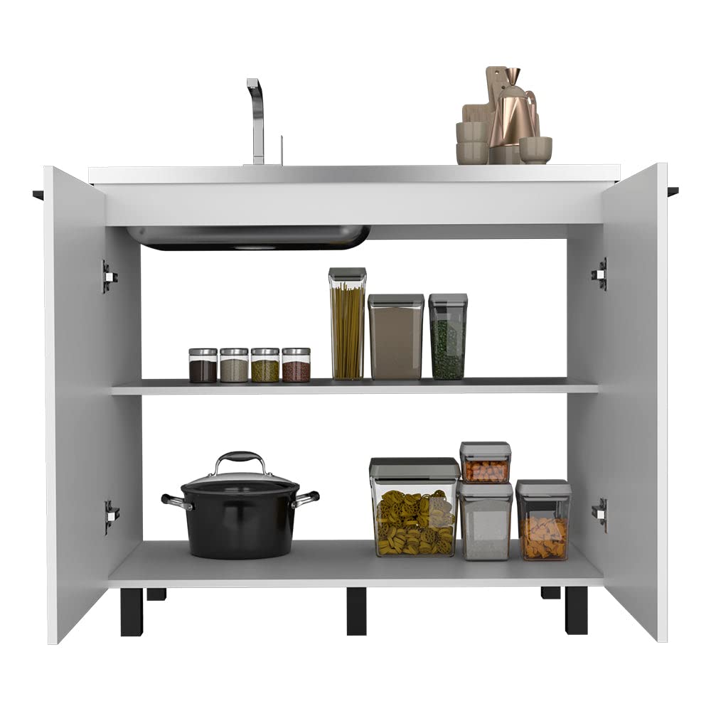 Tuhome Napoles 2 Utility Sink with Cabinet - Stainless Steel Countertop for Laundry Room, Garage & Workshop - Heavy Duty Commercial Grade Sink with Storage