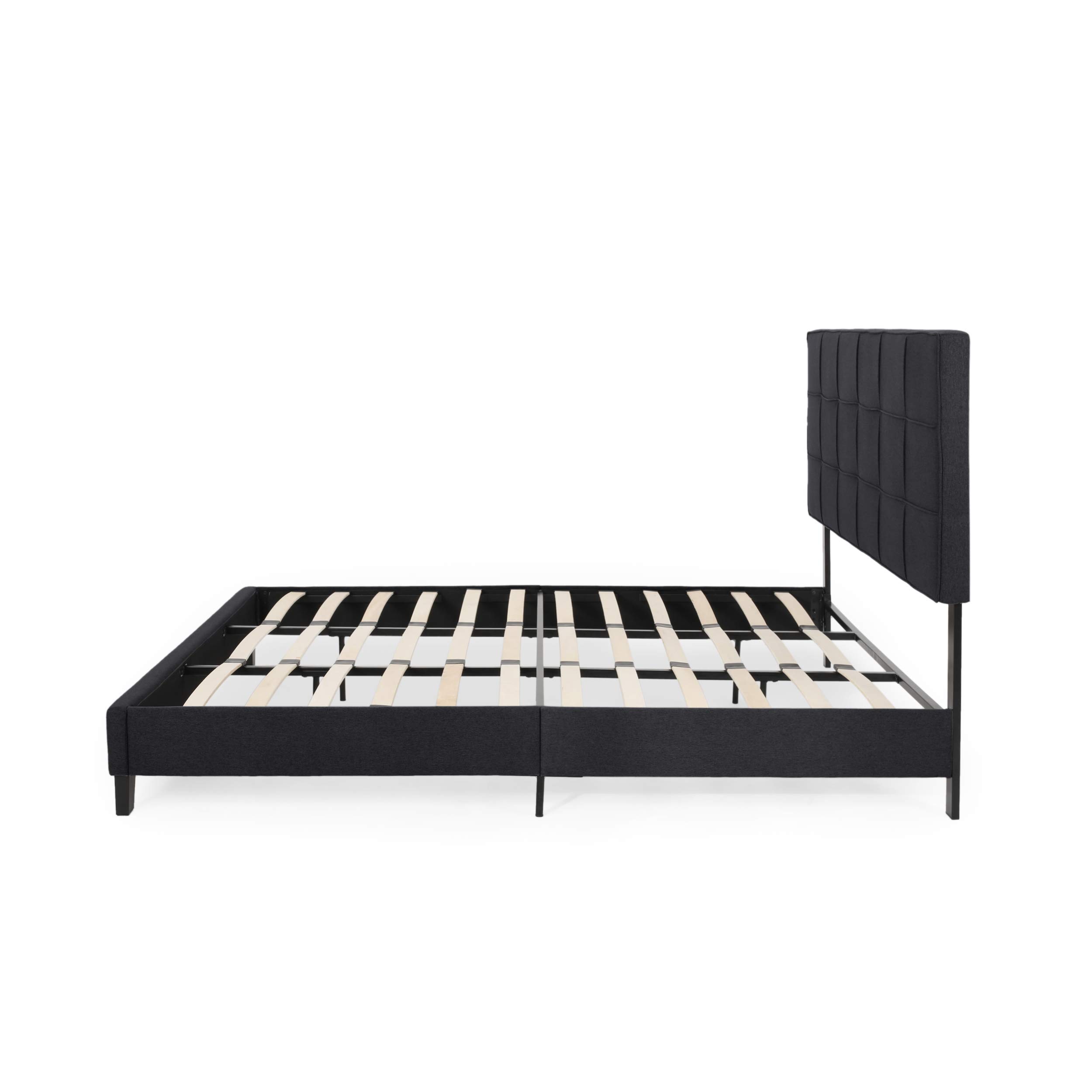 GDFStudio Contemporary Upholstered King Bed Frame with Platform - Black Upholstery | Modern Bedroom Furniture for Master Suite, Guest Room & Apartment