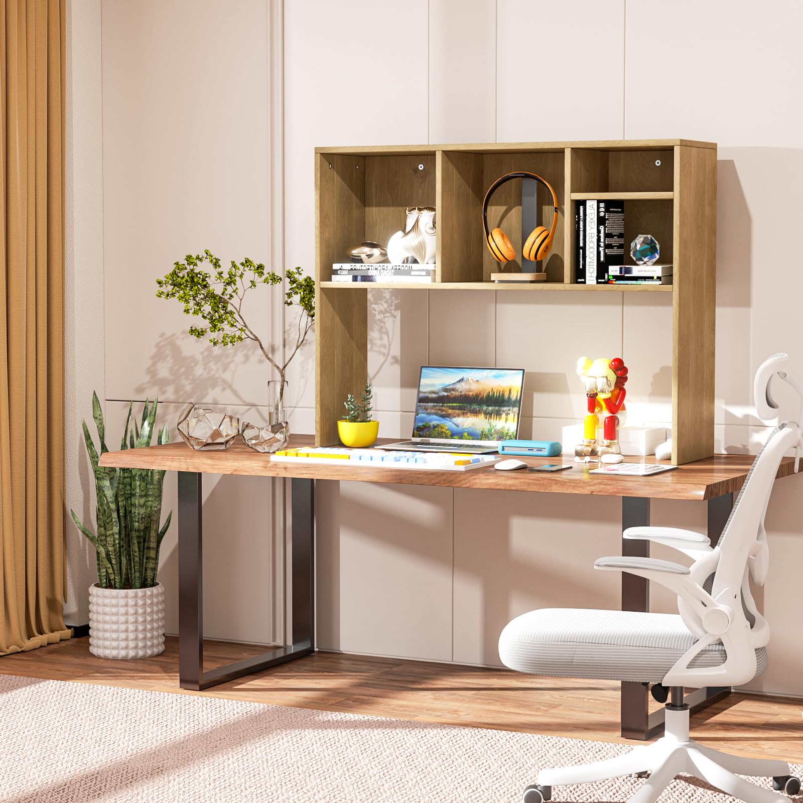 2-Tier 4-Shelf Desk Hutch Organizer - Wooden Desktop Bookshelf for Computer Desk, Office & Home - Perfect for Dorm Rooms, Workspaces & Small Spaces Storage Solutions